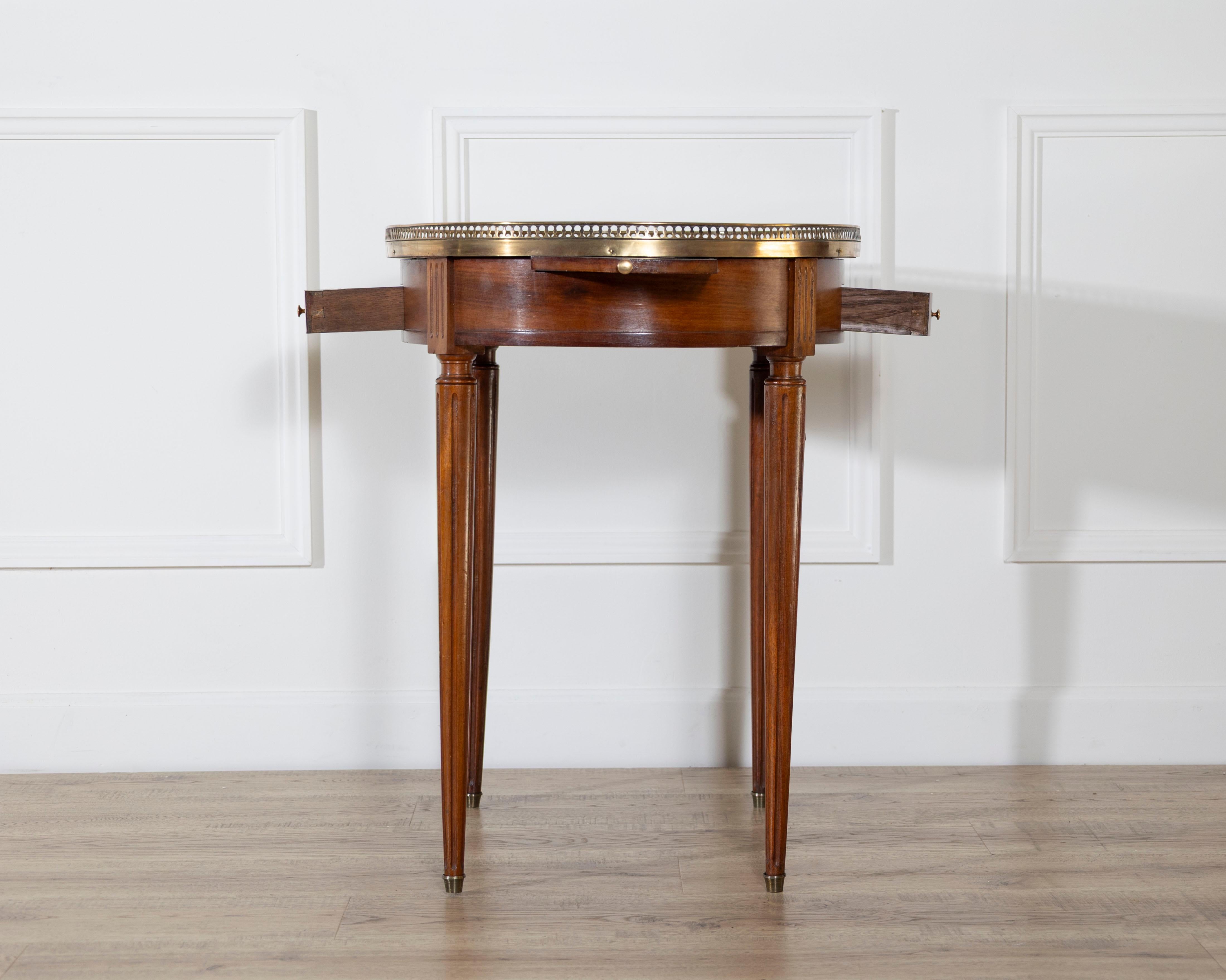 Louis XVI–Style Bouillotte Table with Marble Top and Brass Gallery For Sale 2