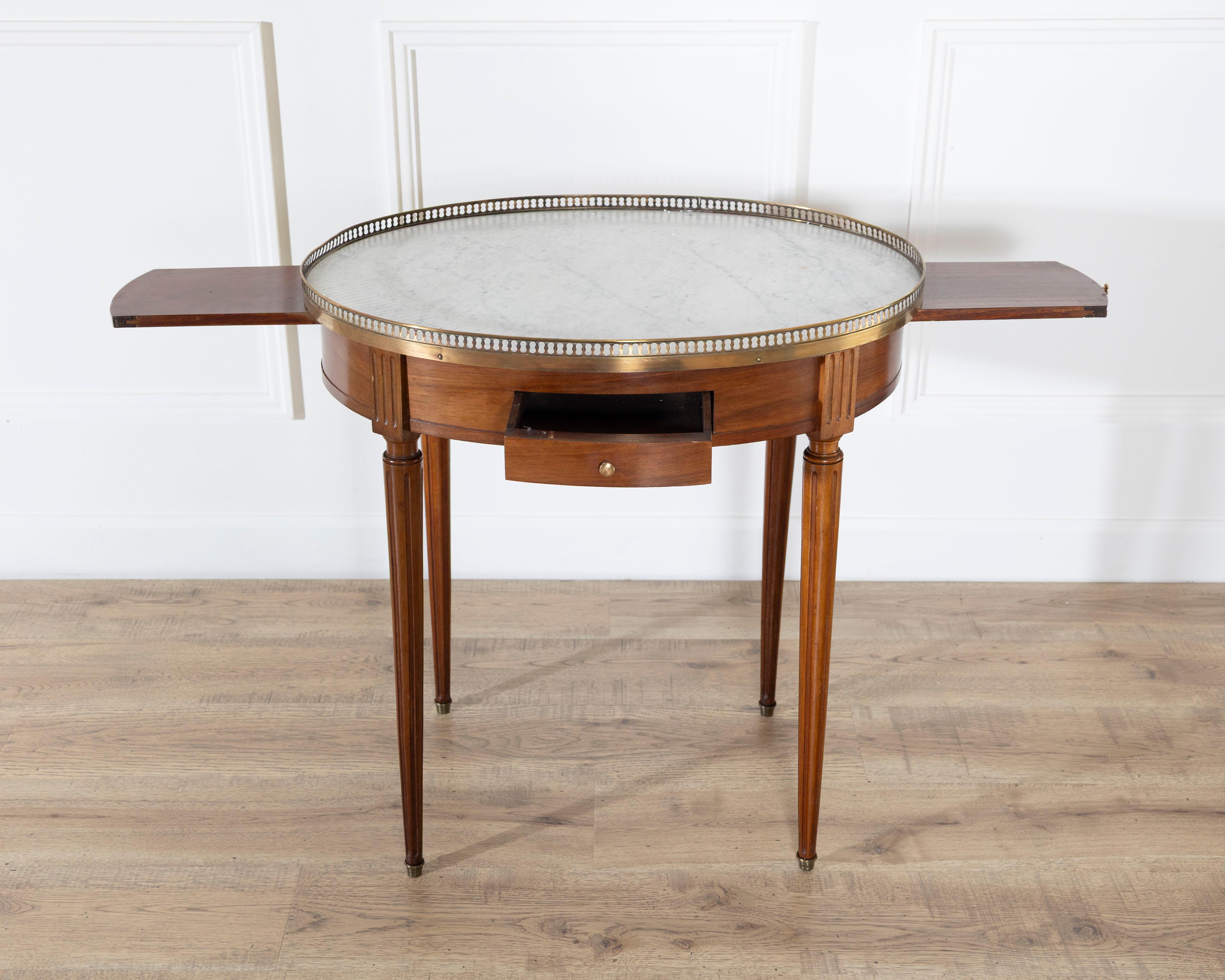 Louis XVI–Style Bouillotte Table with Marble Top and Brass Gallery For Sale 3
