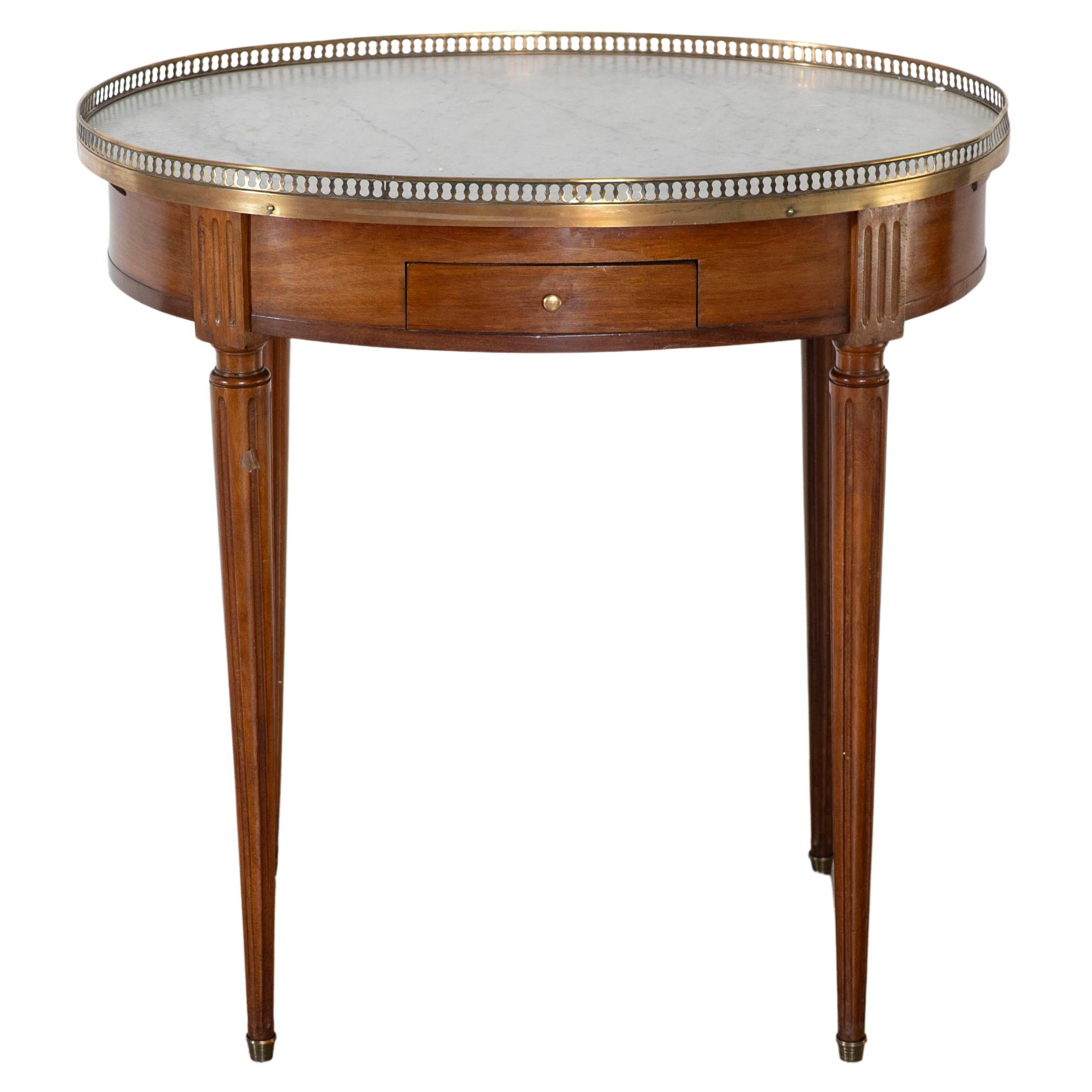 Louis XVI–Style Bouillotte Table with Marble Top and Brass Gallery