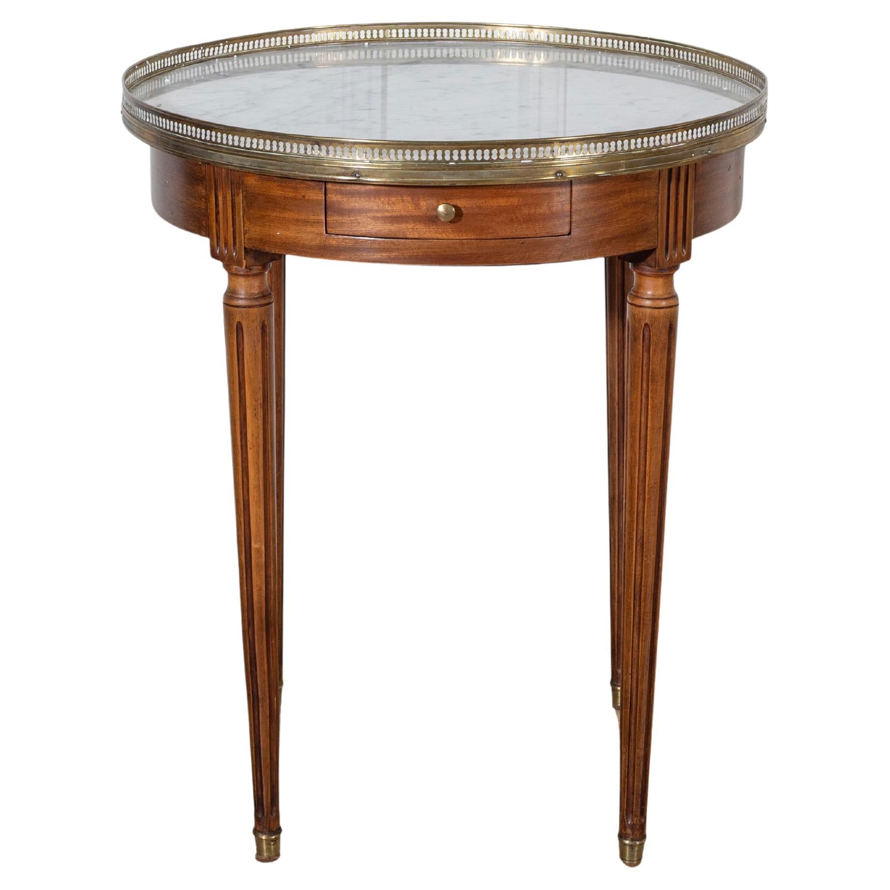 Louis XVI–Style Bouillotte Table with Marble Top and Brass Gallery