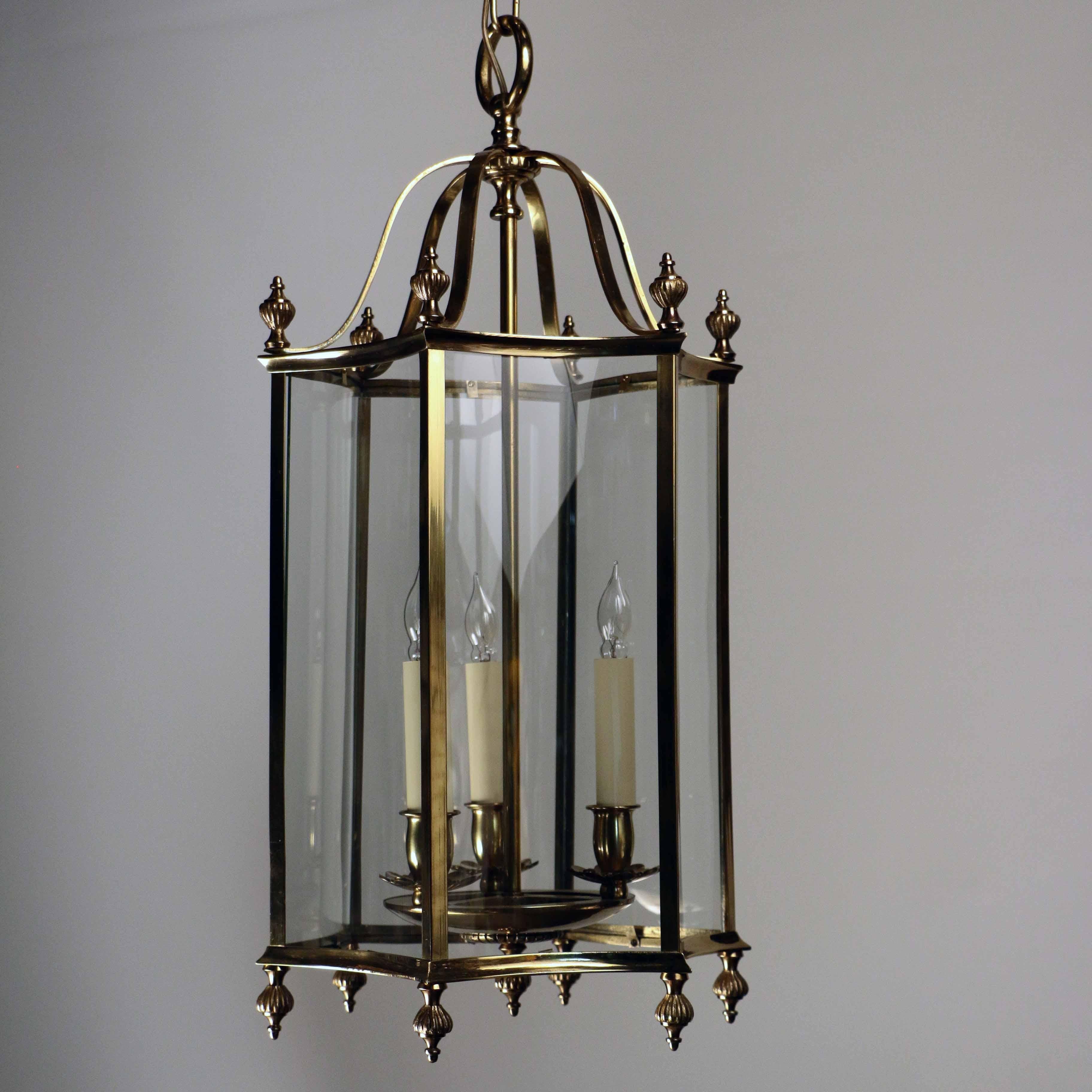Neoclassical Louis XVI style Brass and Bent Glass Lantern For Sale