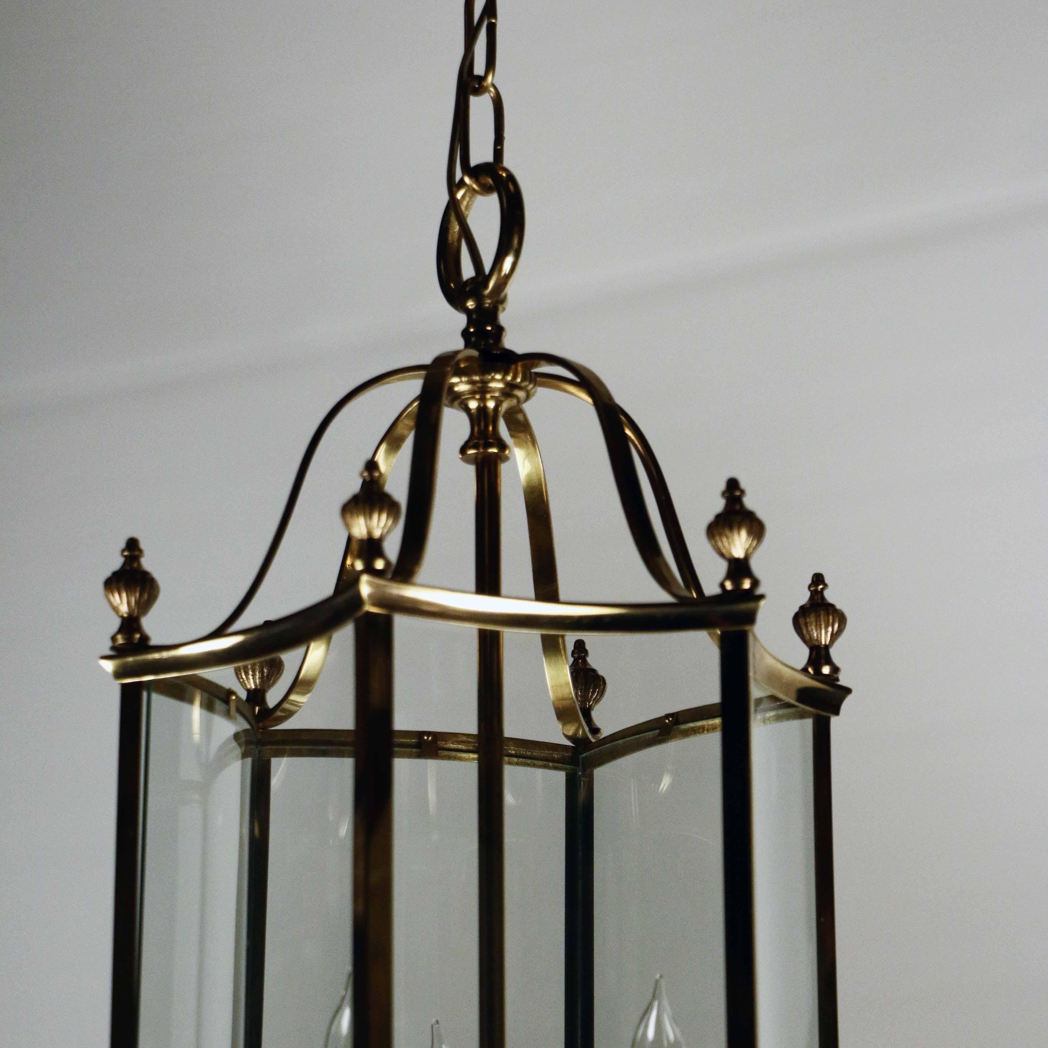 French Louis XVI style Brass and Bent Glass Lantern For Sale