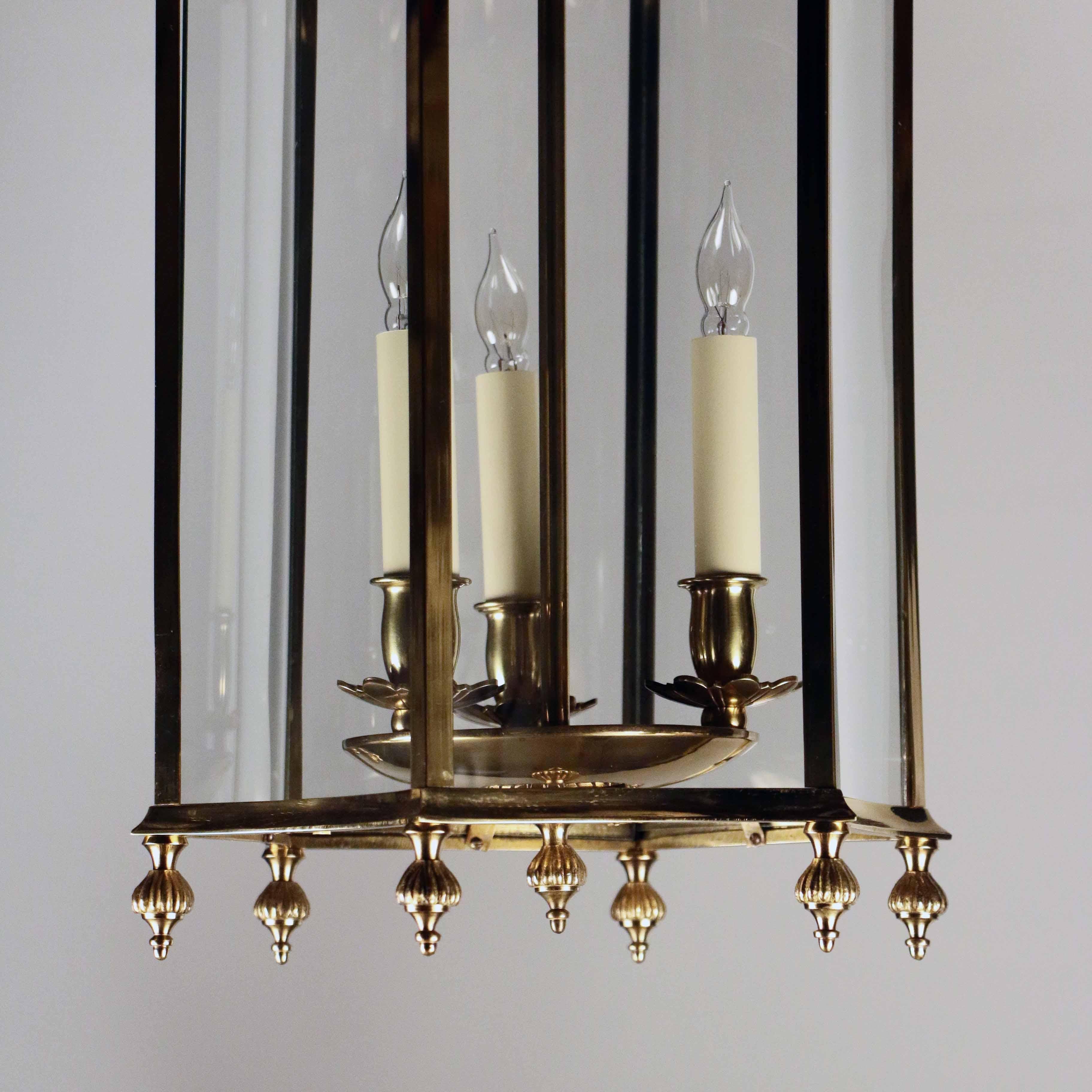 20th Century Louis XVI style Brass and Bent Glass Lantern For Sale