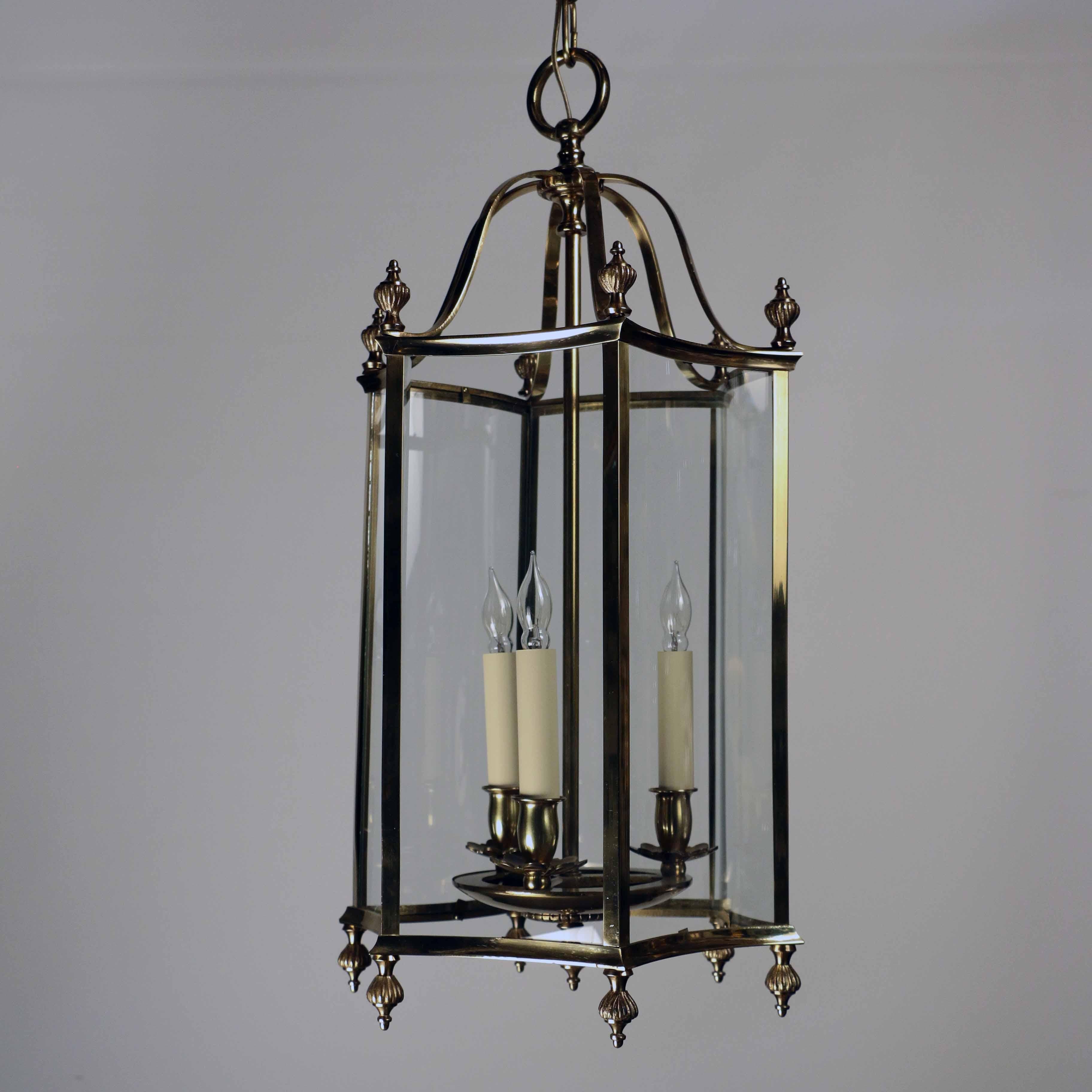 Louis XVI style Brass and Bent Glass Lantern For Sale 1