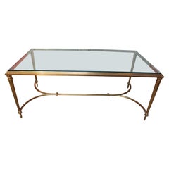 Louis XVI Style Brass Cocktail Table with Glass Top