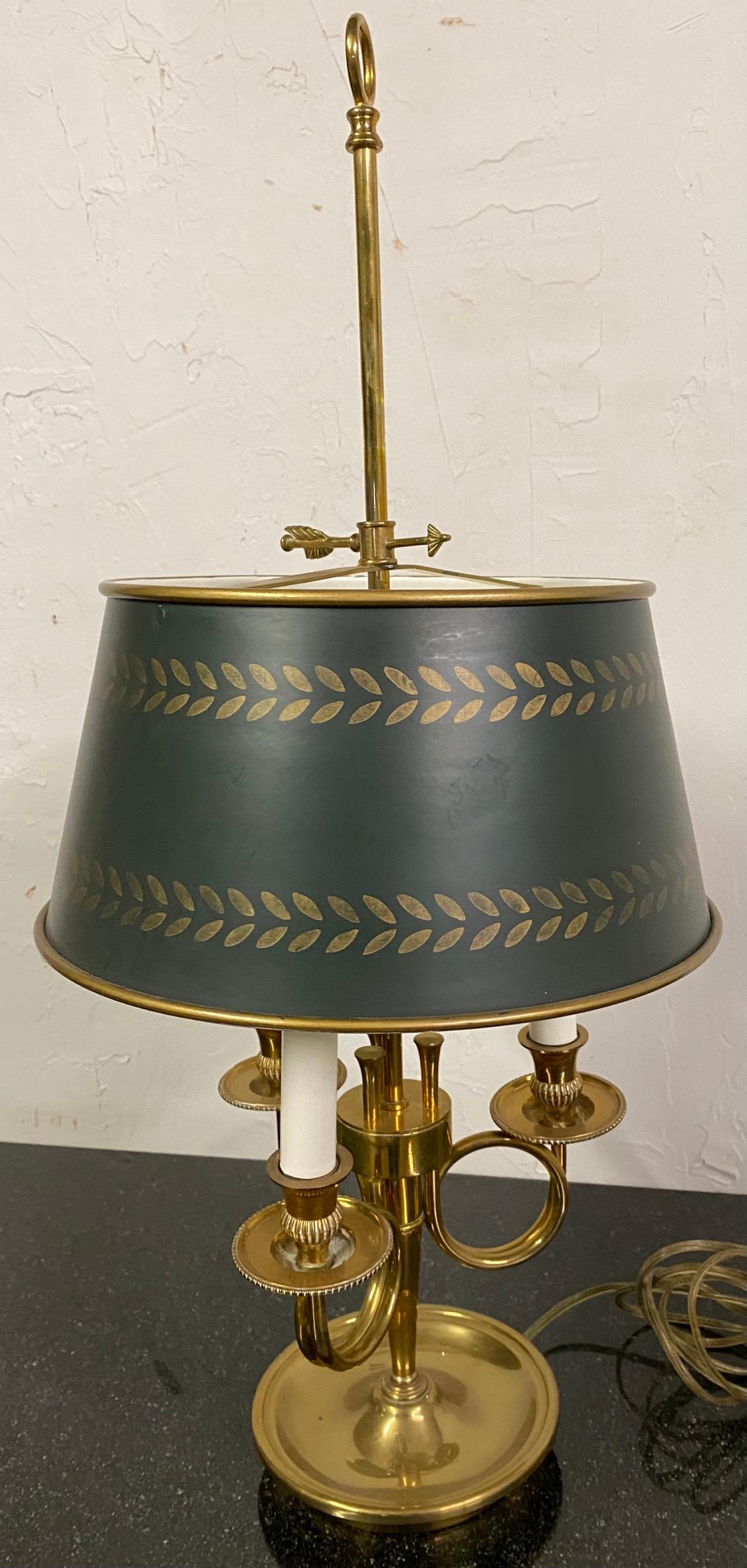 European Louis XVI Style Brass and Tole Bouillotte Lamp