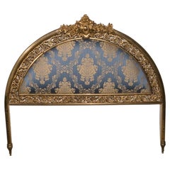 Highly Decorative Louis XVI Style Brass and Upholstered Headboard, Circa 1920s