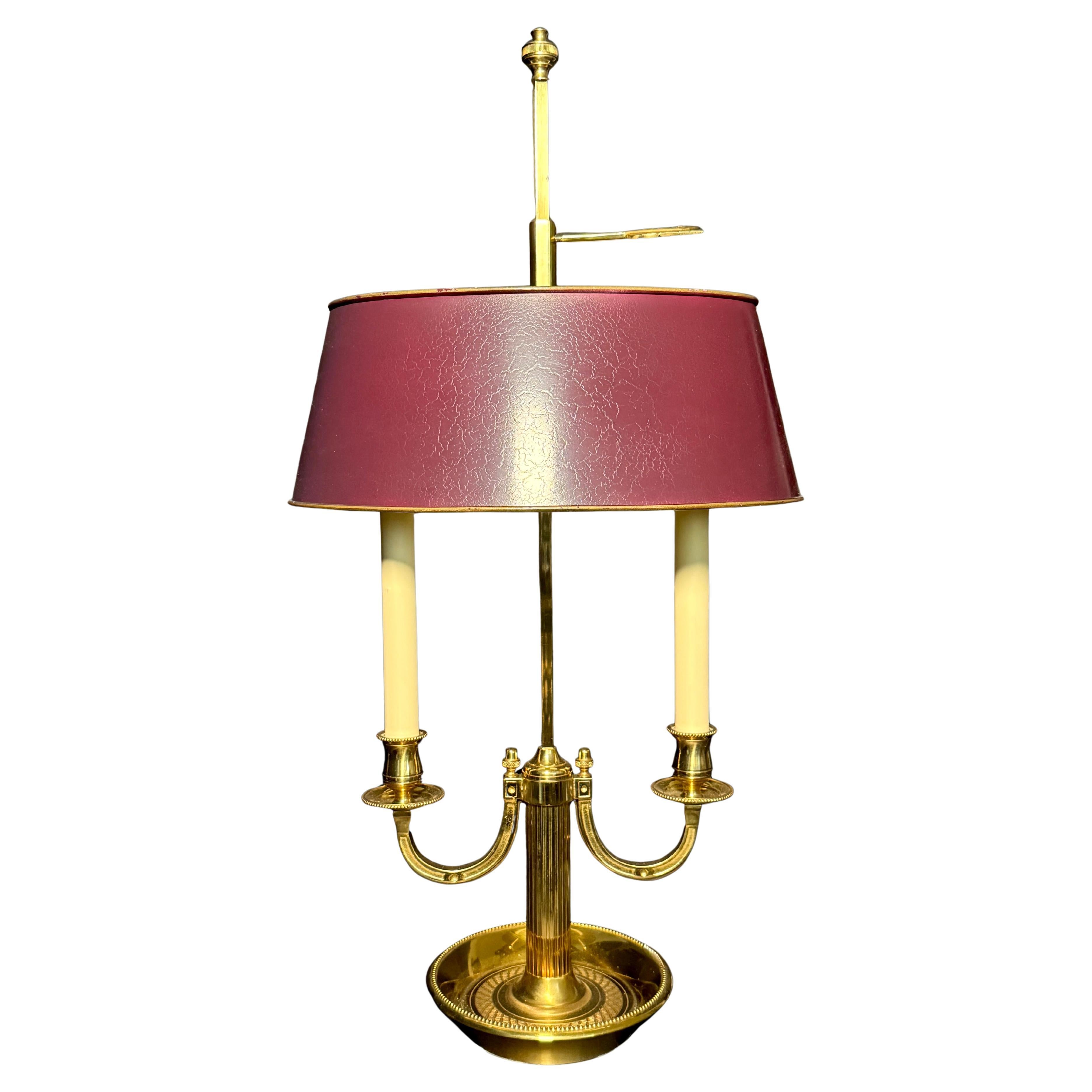 Louis XVI Style Brass Bouillotte Lamp With Adjustable Tole Shade For Sale
