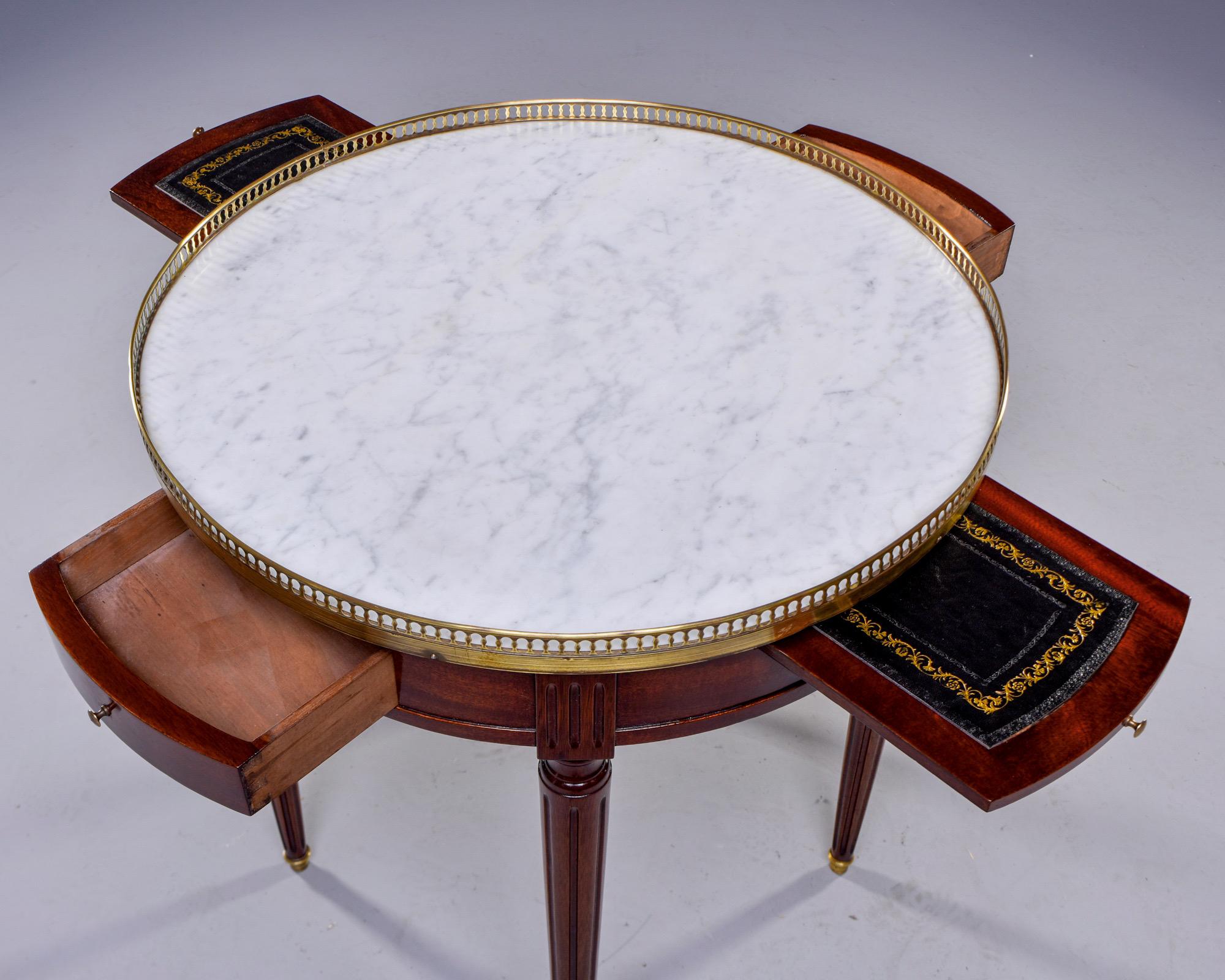 Louis XVI Style Brass Bound Table with White Marble Top 6