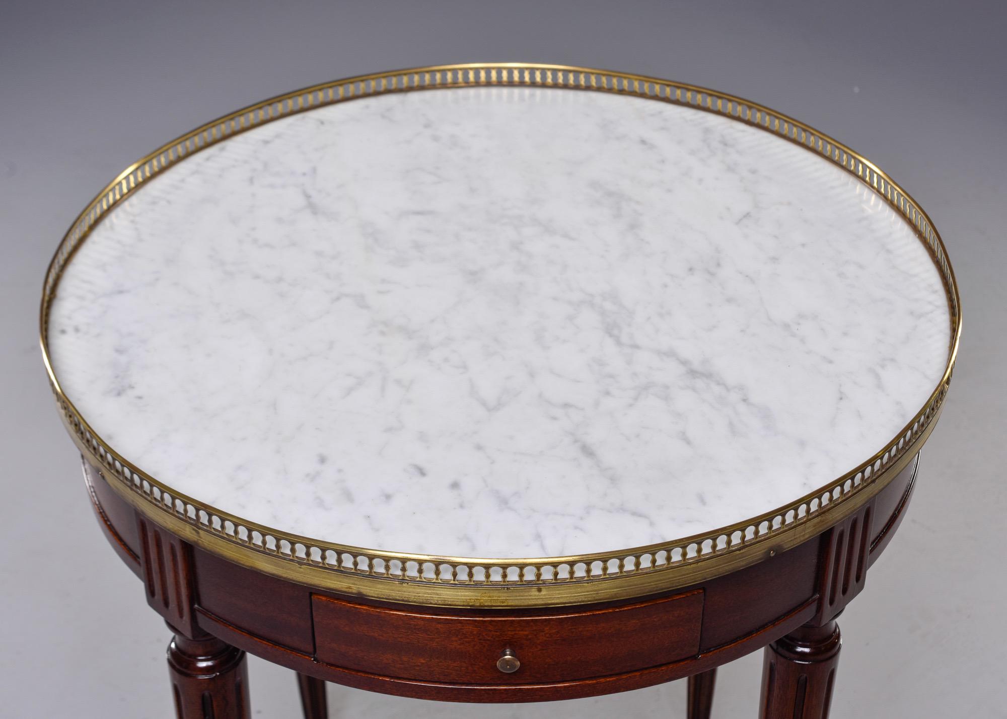 Louis XVI Style Brass Bound Table with White Marble Top In Good Condition In Troy, MI