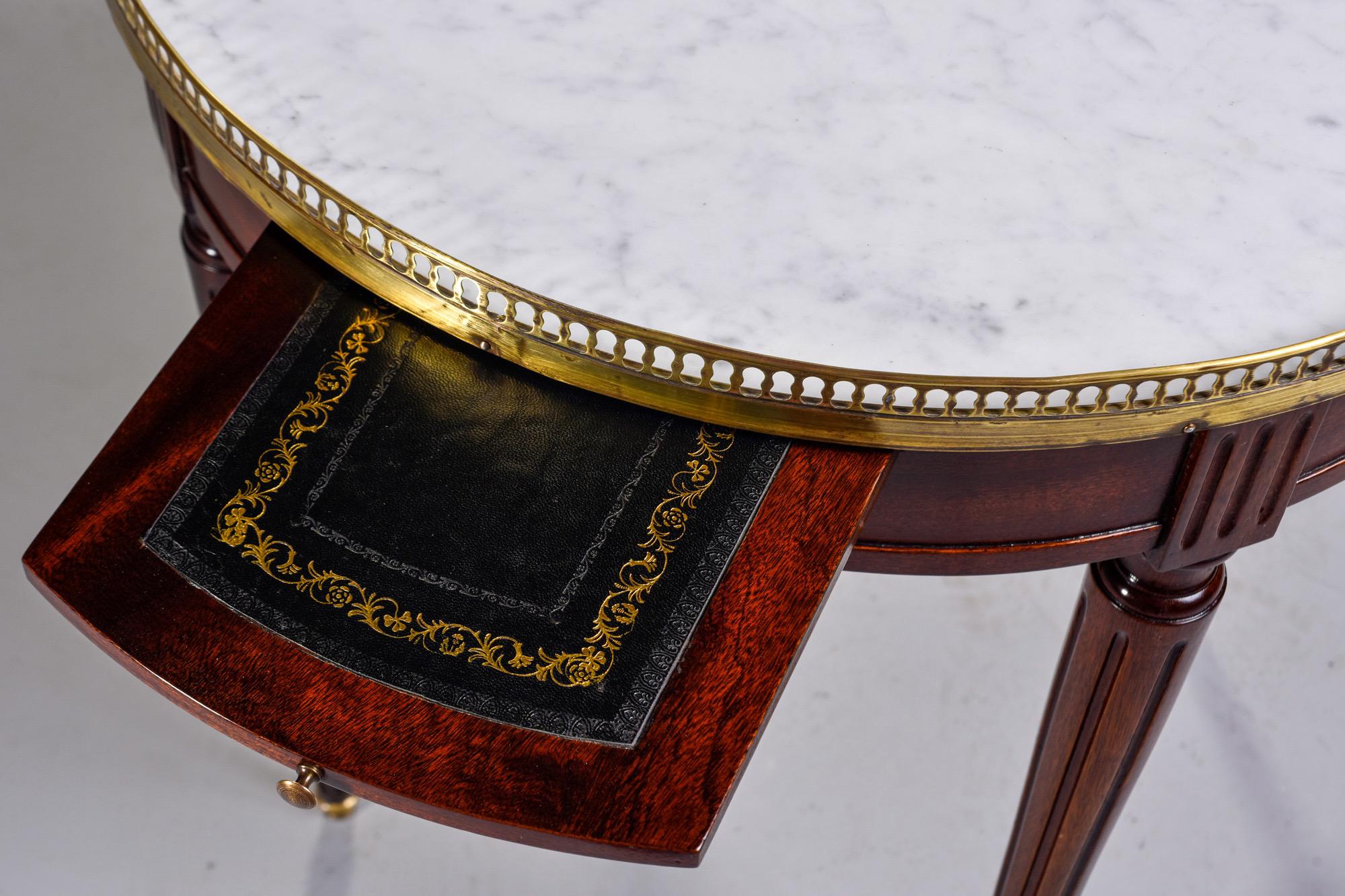 Louis XVI Style Brass Bound Table with White Marble Top 1