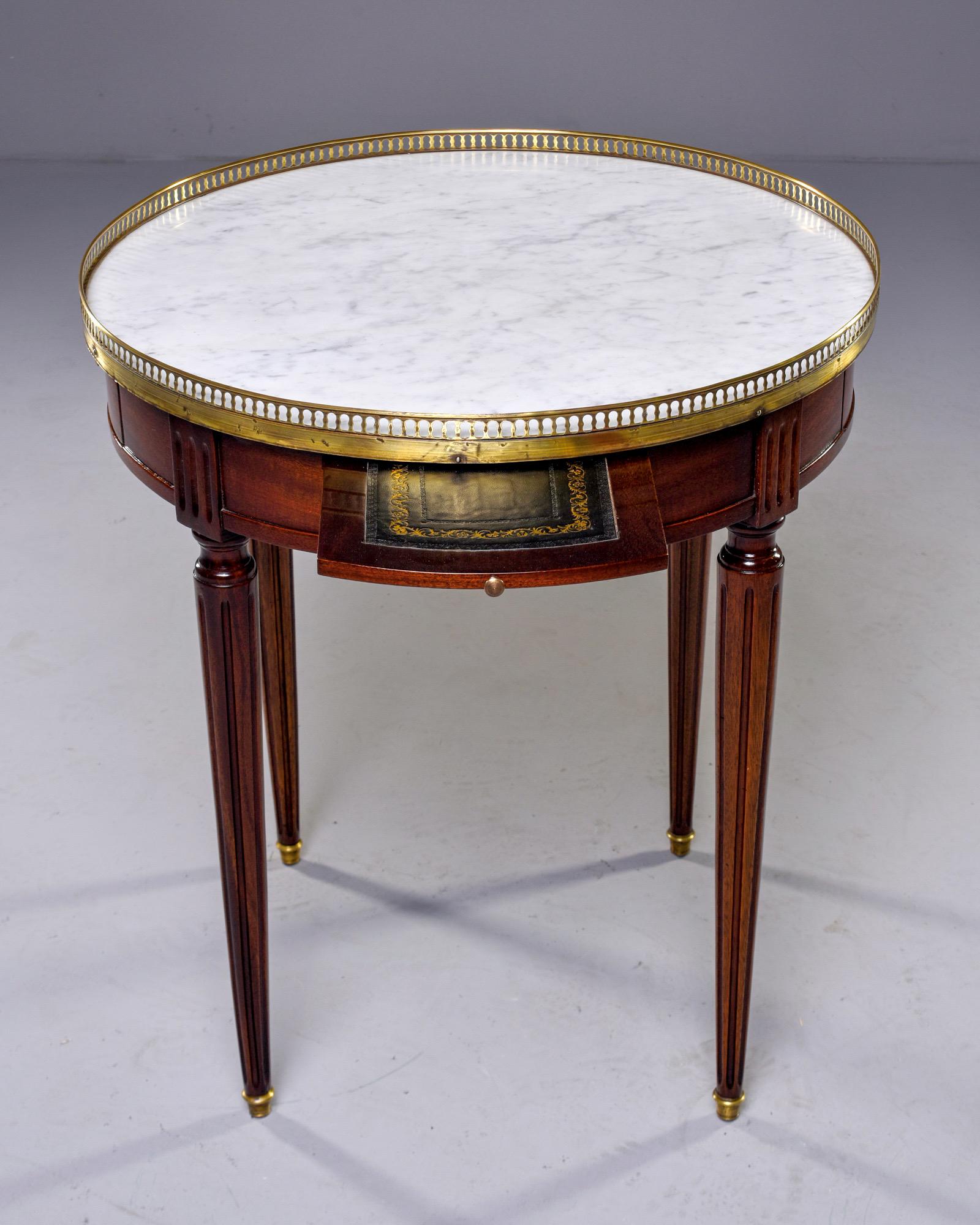 Louis XVI Style Brass Bound Table with White Marble Top 2