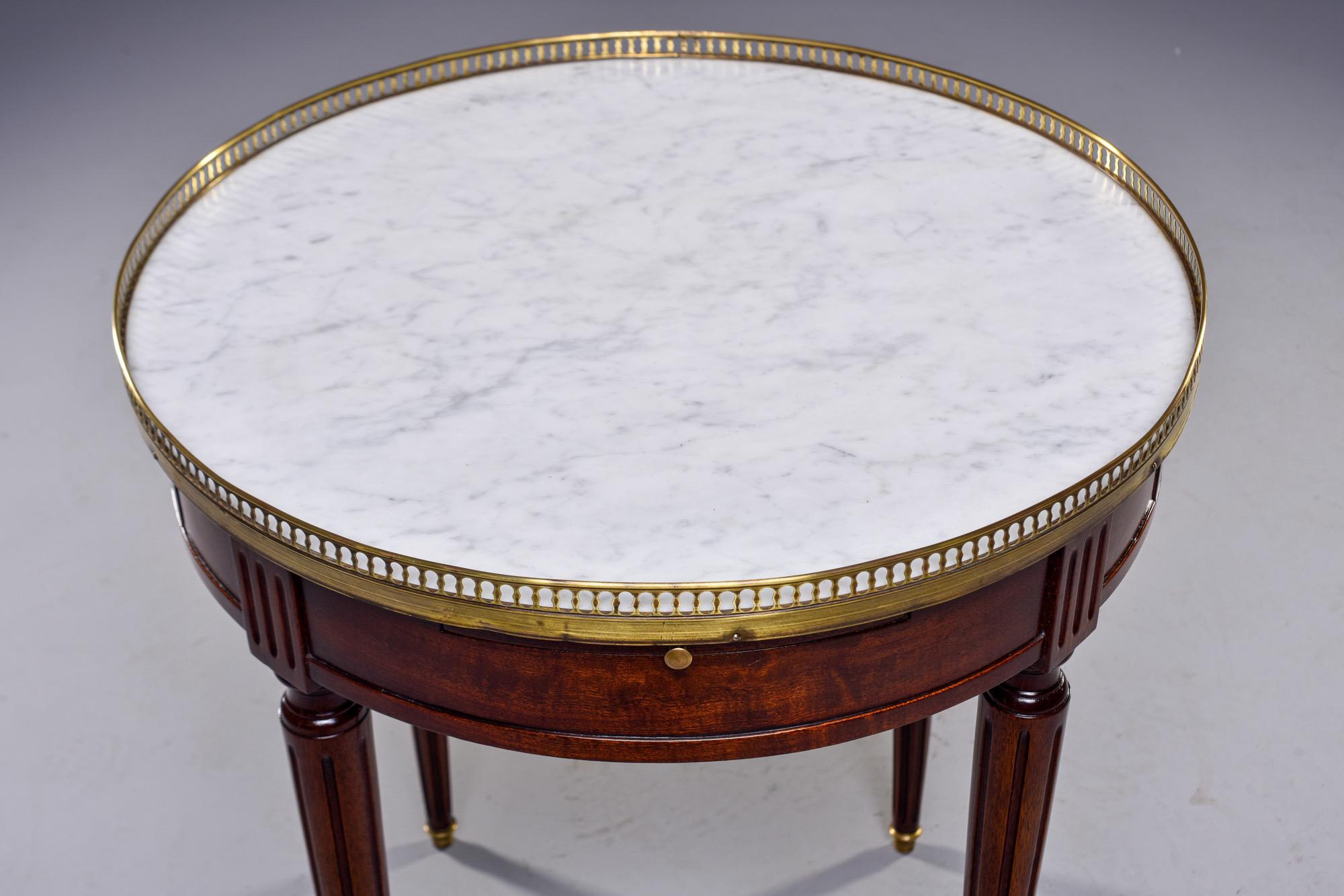 Louis XVI Style Brass Bound Table with White Marble Top 4