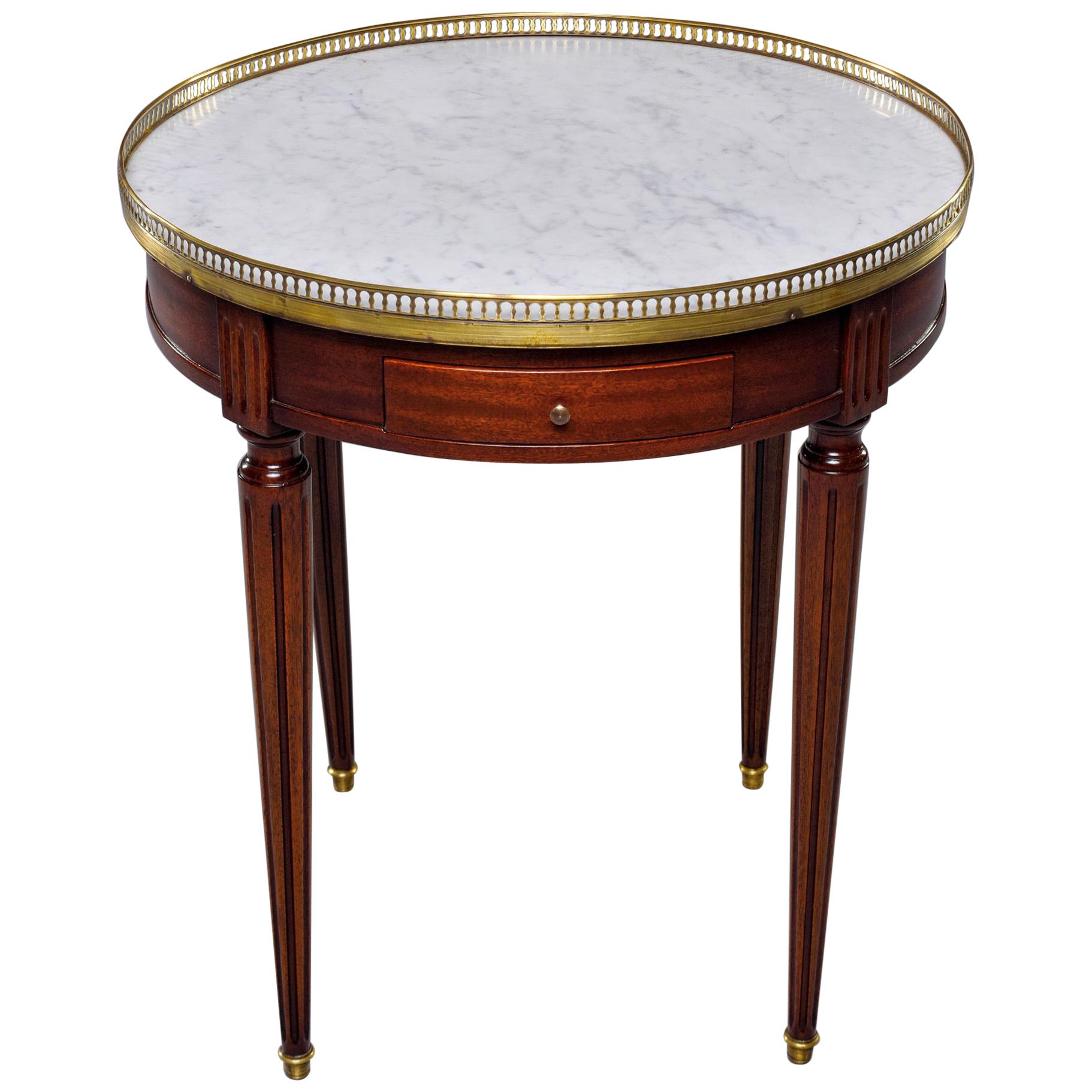 Louis XVI Style Brass Bound Table with White Marble Top