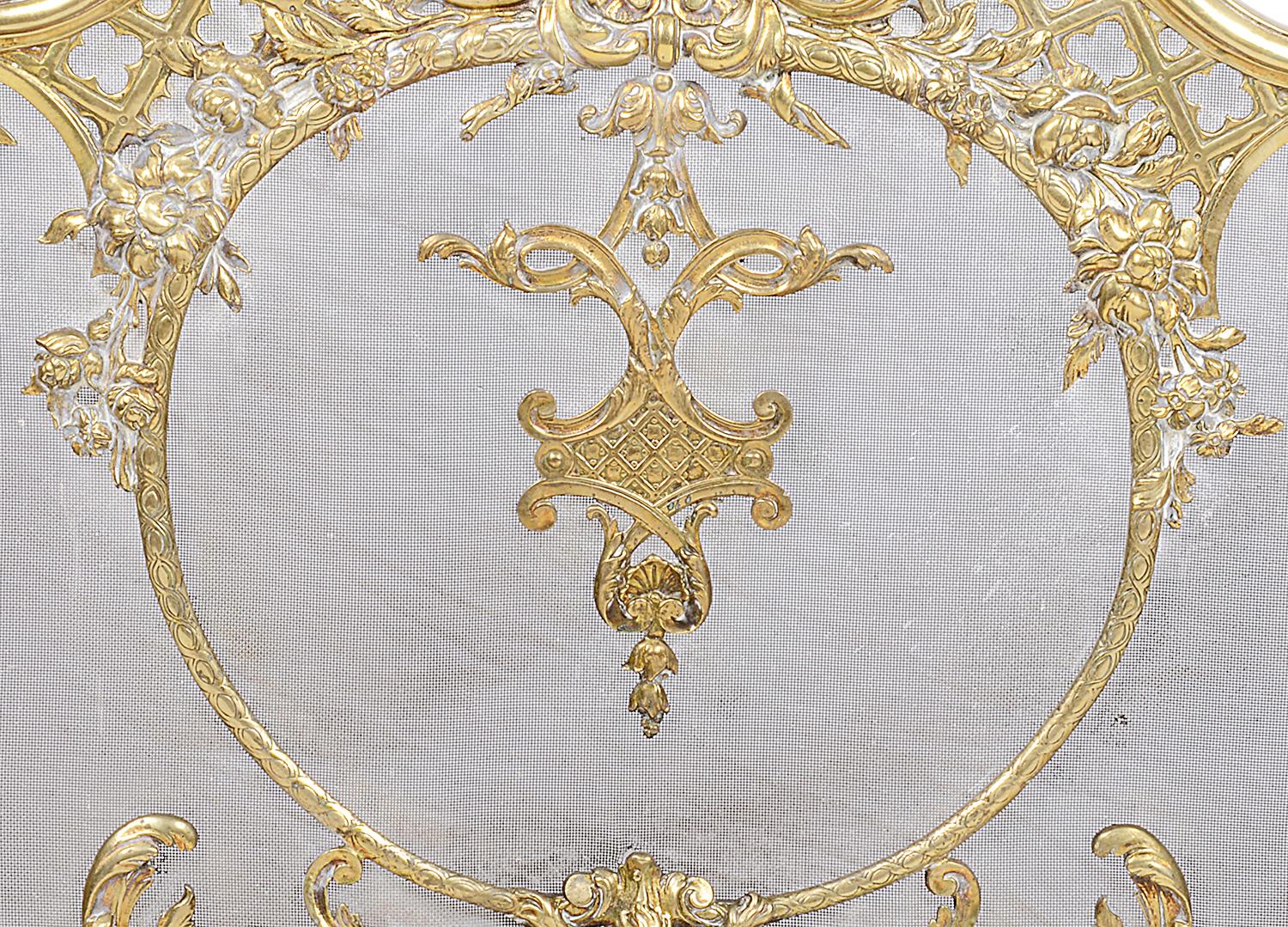 French Louis XVI Style Brass Fire Screen, 19th Century