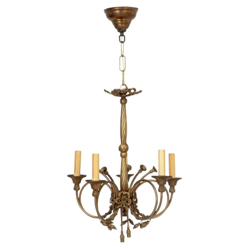 Louis XVI Style Brass Chandelier, Five-Branch, 20th Century