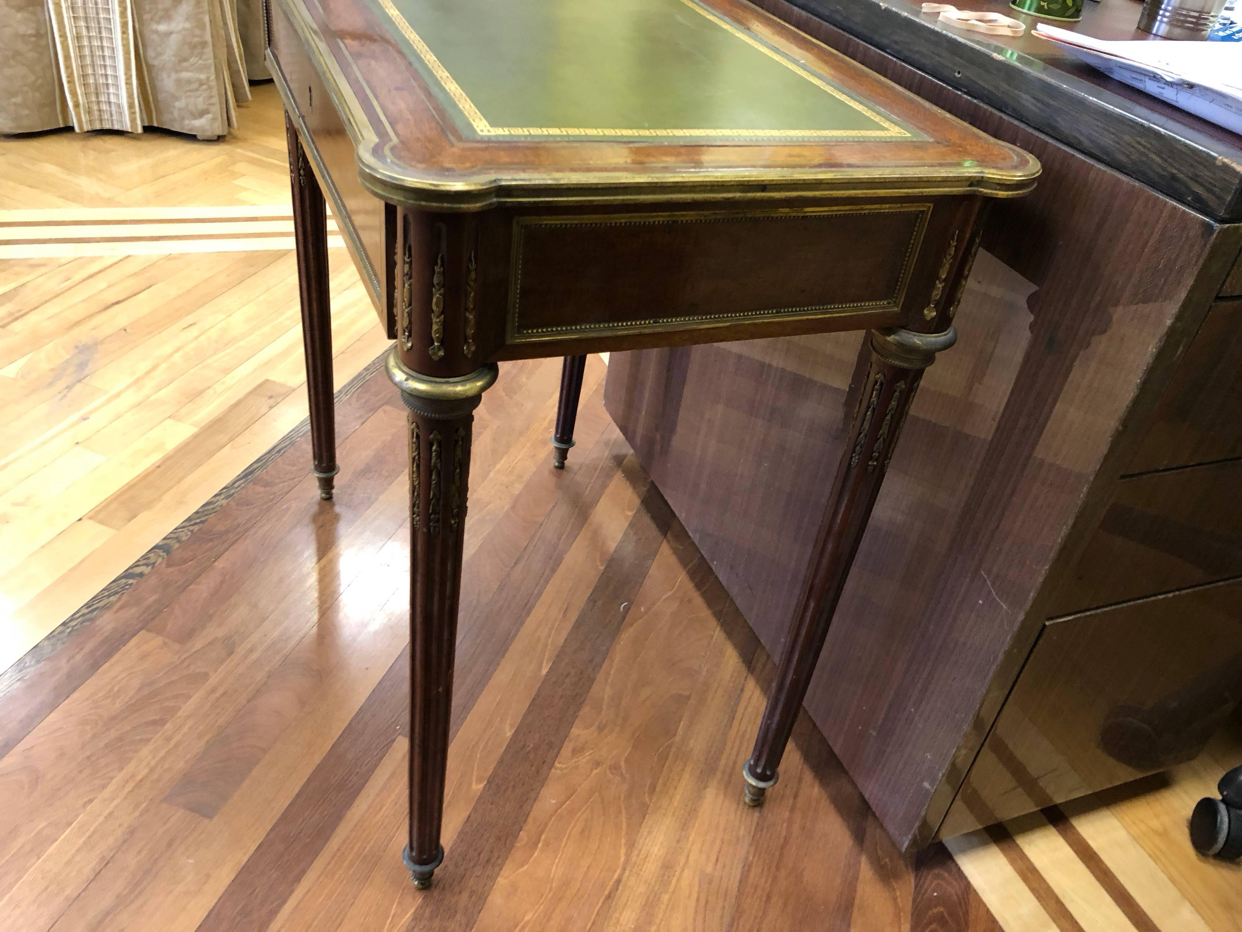 Louis XVI Style Brass Inlaid Mahogany Desk, 20th Century In Good Condition For Sale In Spencertown, NY