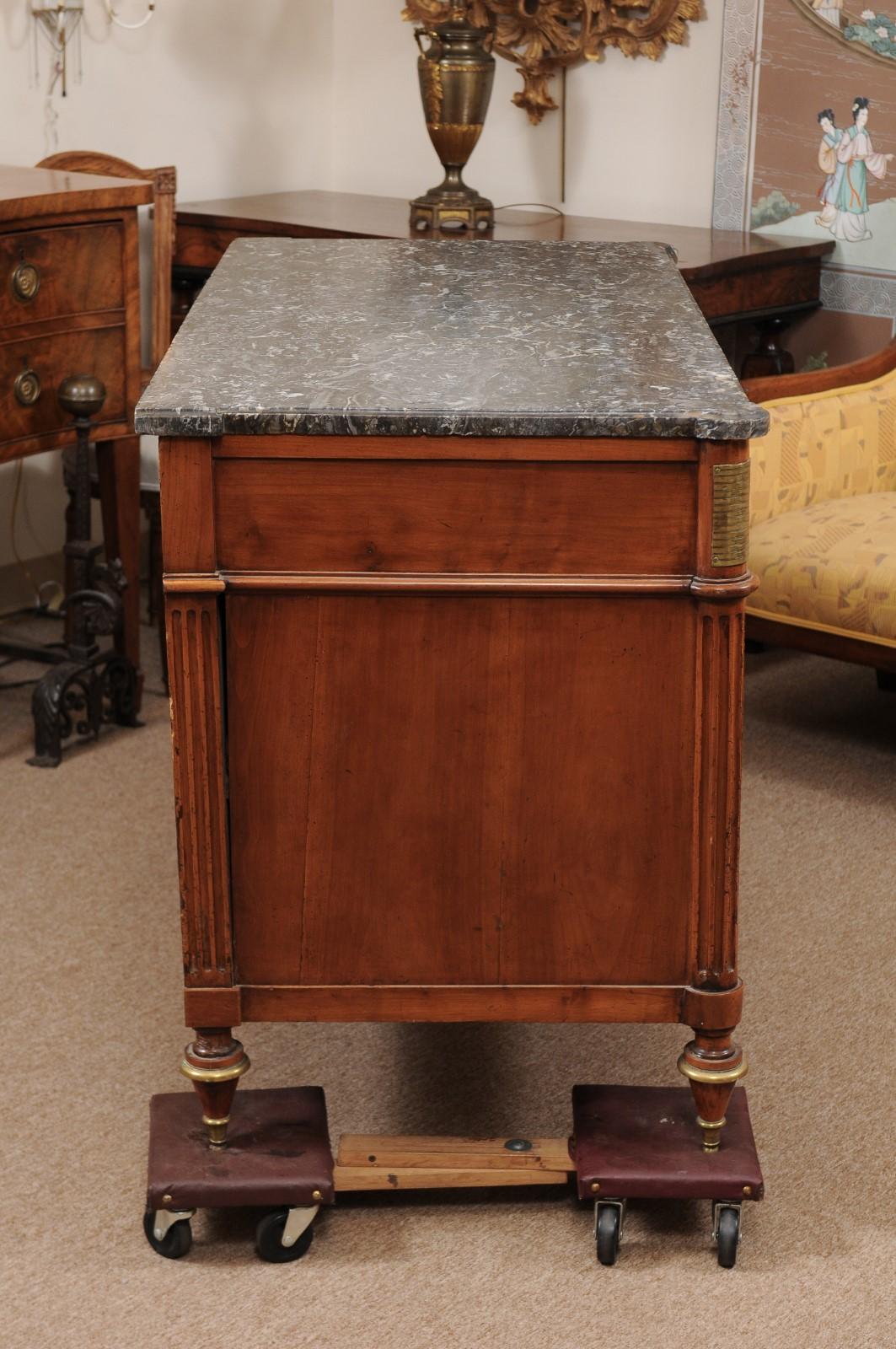 Louis XVI Style Brass Inlaid Marble Top Commode, Early 19th Century 6