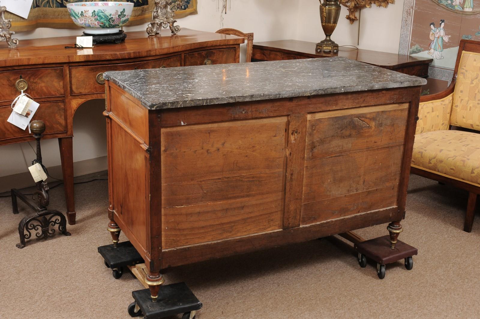 Louis XVI Style Brass Inlaid Marble Top Commode, Early 19th Century 8