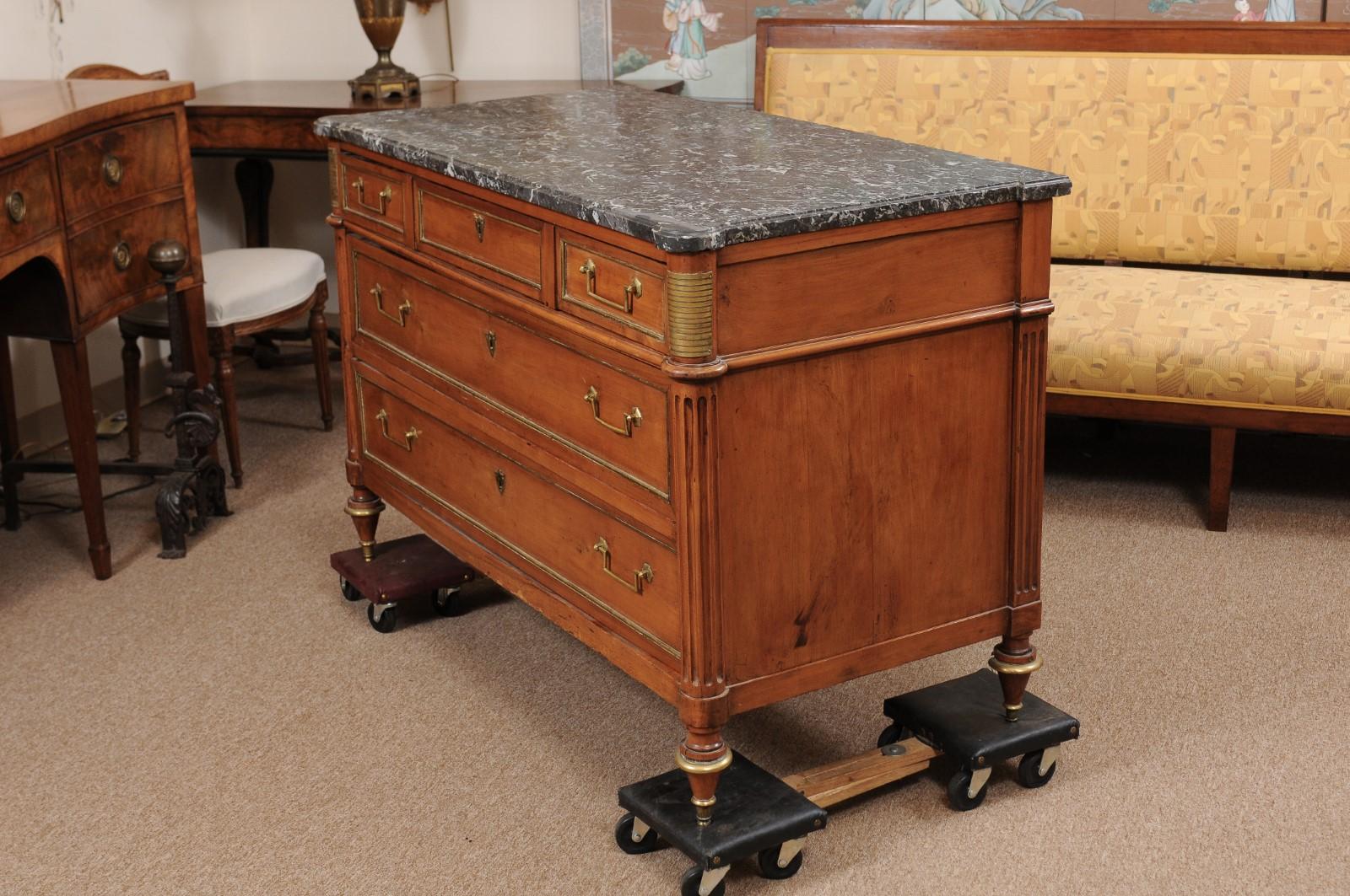 Louis XVI Style Brass Inlaid Marble Top Commode, Early 19th Century 10
