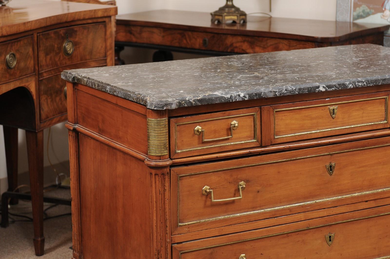 Louis XVI Style Brass Inlaid Marble Top Commode, Early 19th Century In Good Condition In Atlanta, GA