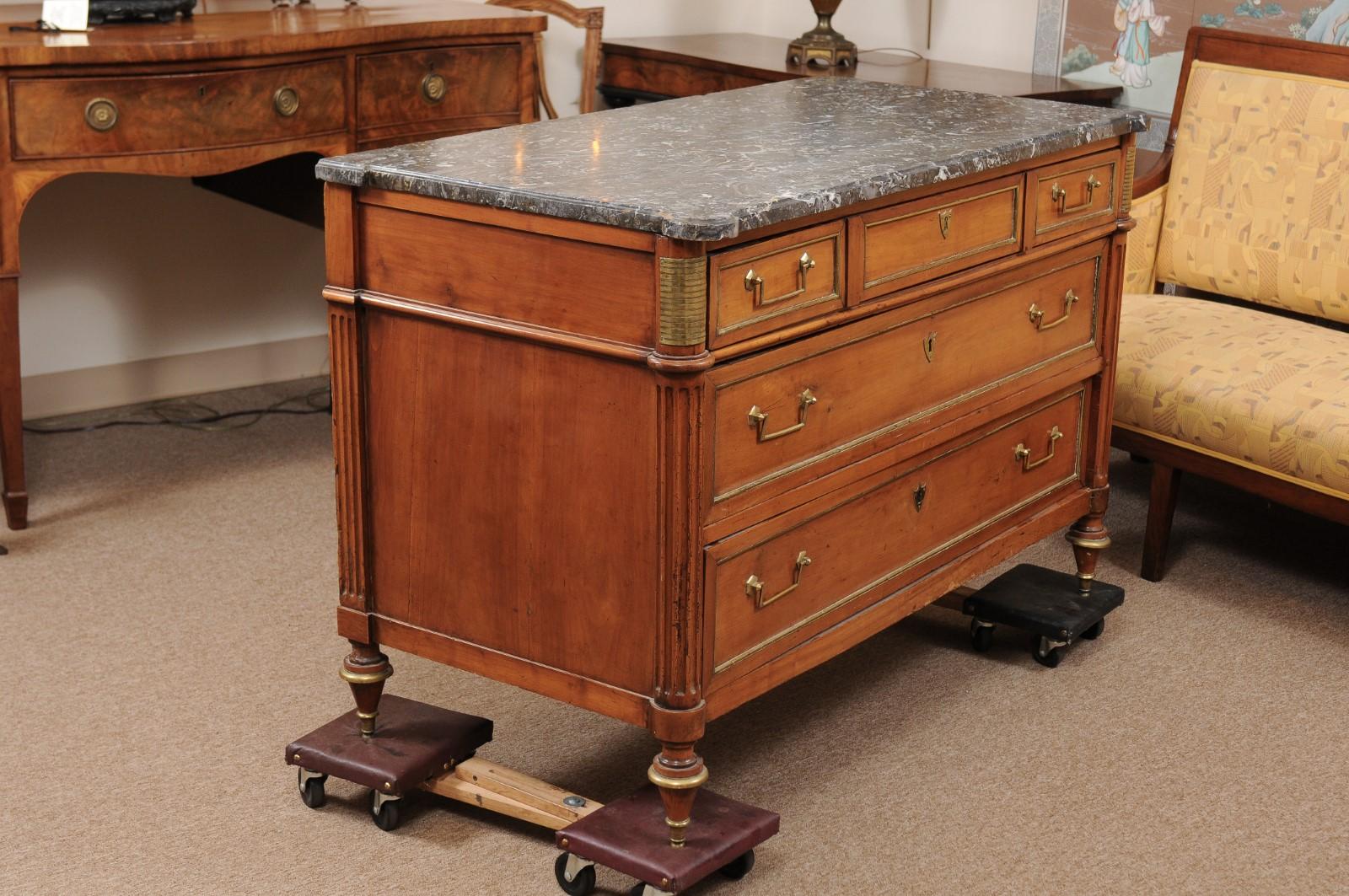 Louis XVI Style Brass Inlaid Marble Top Commode, Early 19th Century 4