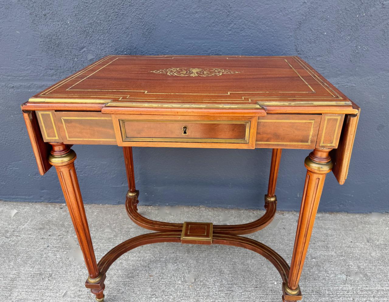 19th Century Louis XVI-Style Brass Inlaid Writing Table For Sale