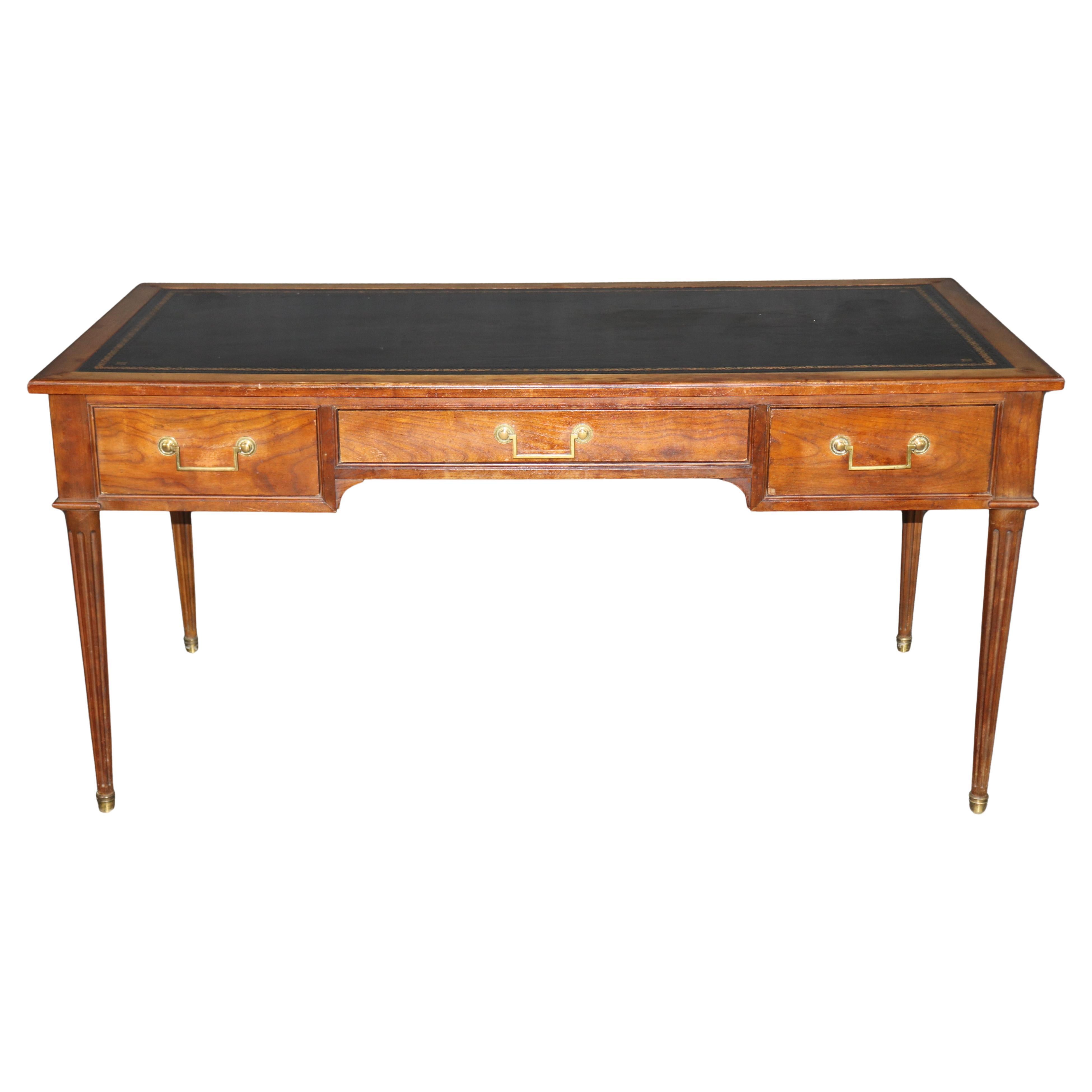 Louis XVI Style Brass Mounted Embossed Leather Top Desk By Baker Furniture