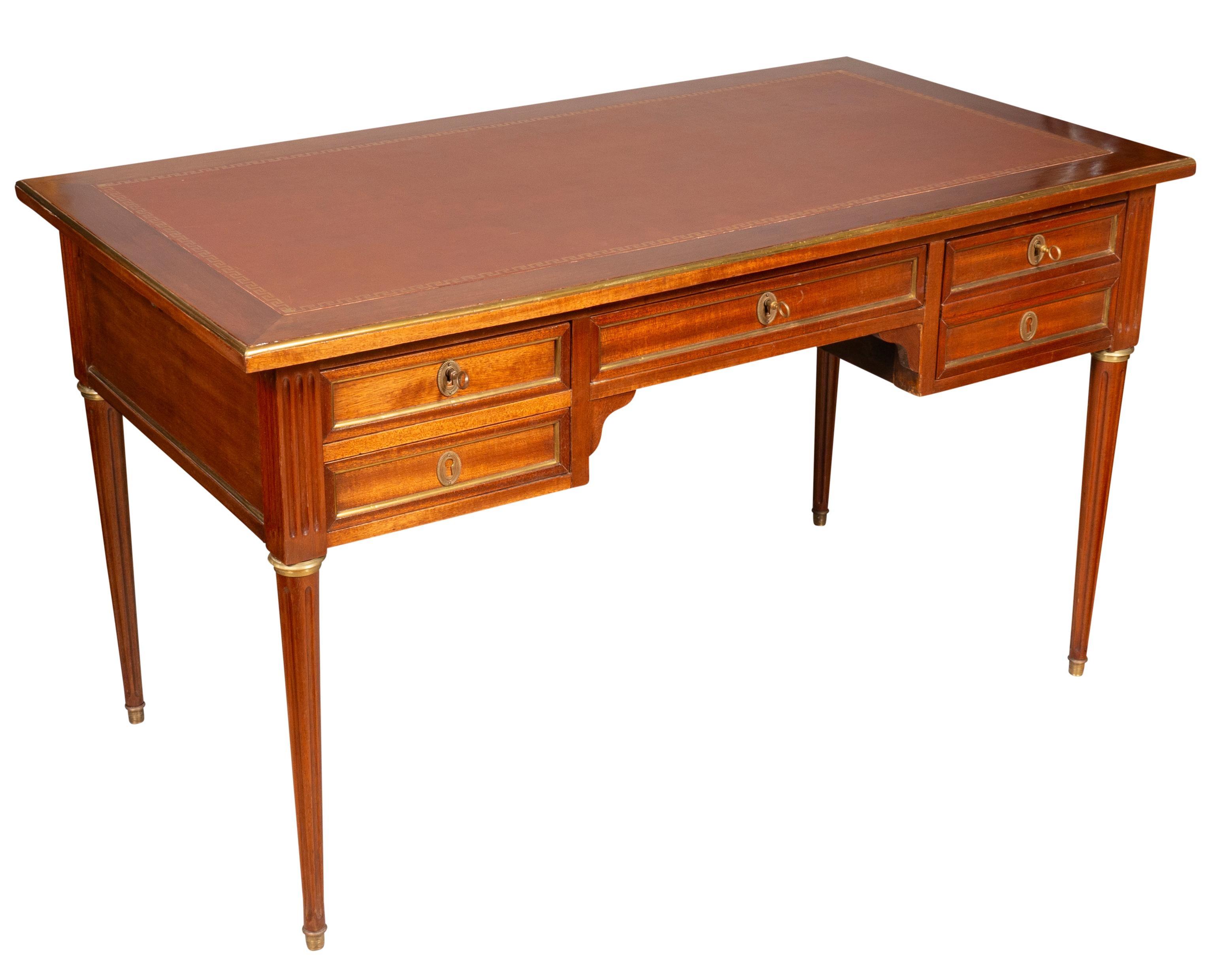 Louis XVI Style Brass Mounted Mahogany Writing Table In Good Condition For Sale In Essex, MA