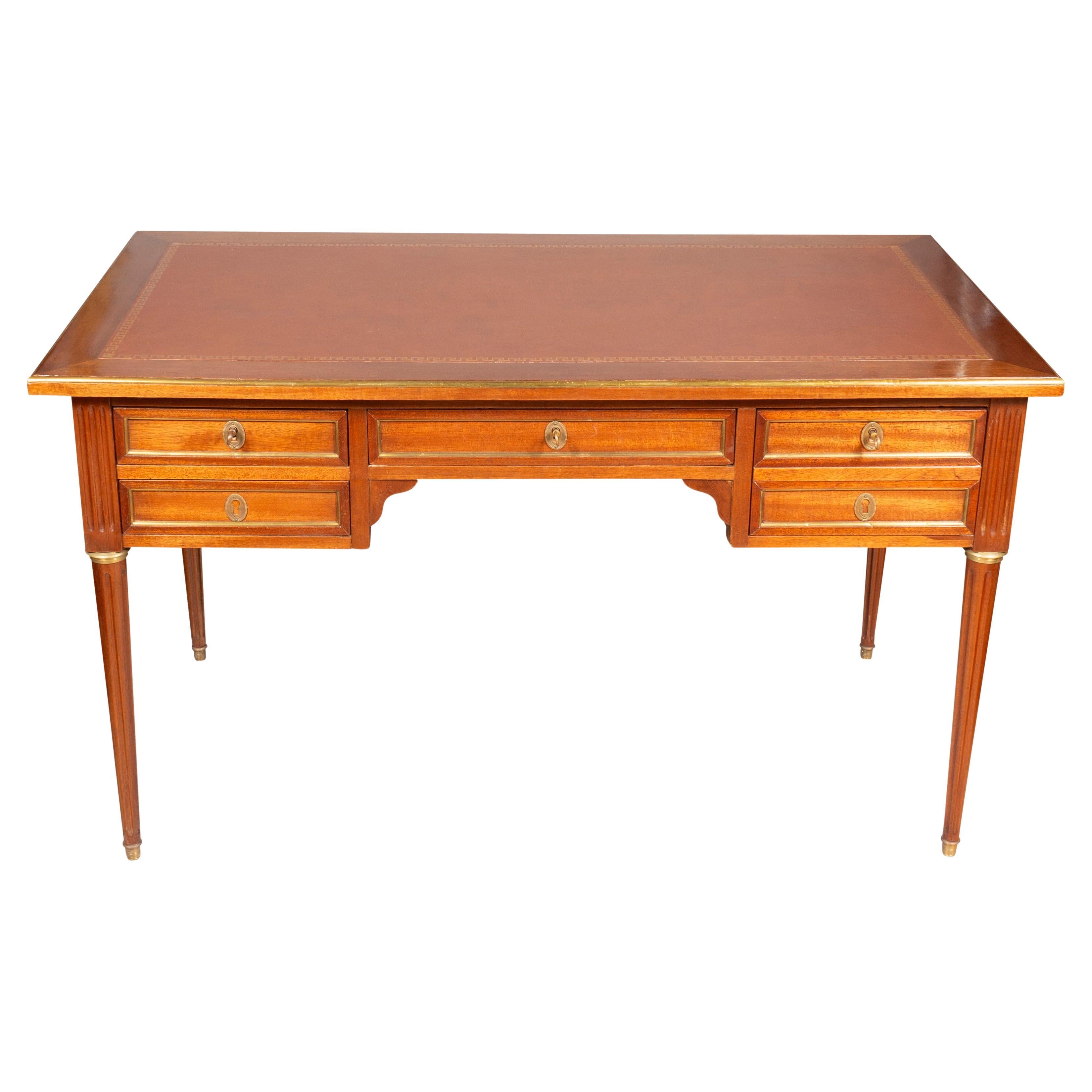 Louis XVI Style Brass Mounted Mahogany Writing Table For Sale