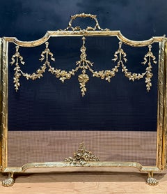 Louis XVI Style Brass Three Panel Fireplace Screen