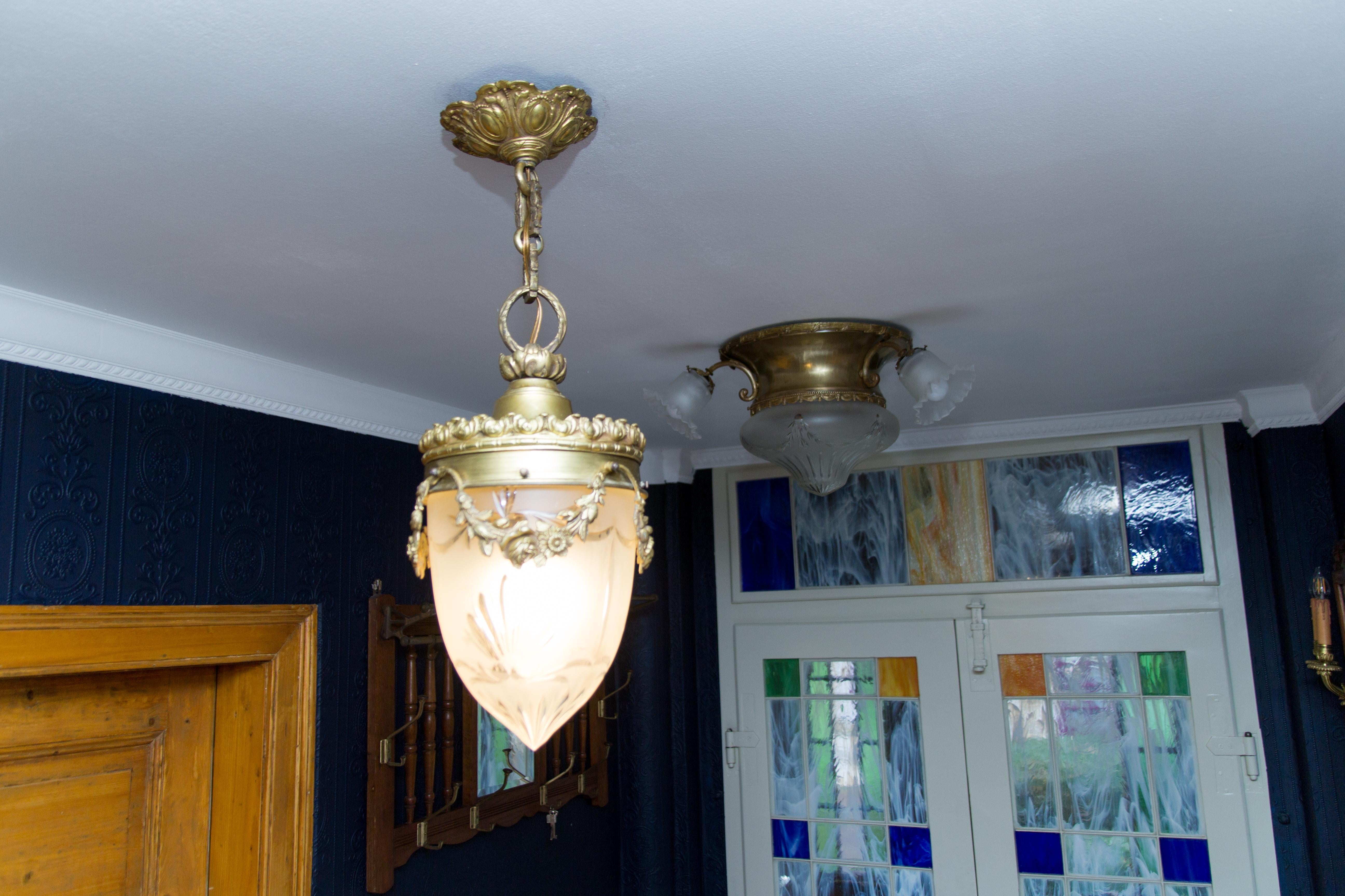 Louis XVI Style Bronze and Brass Hall Lamp Lantern 9