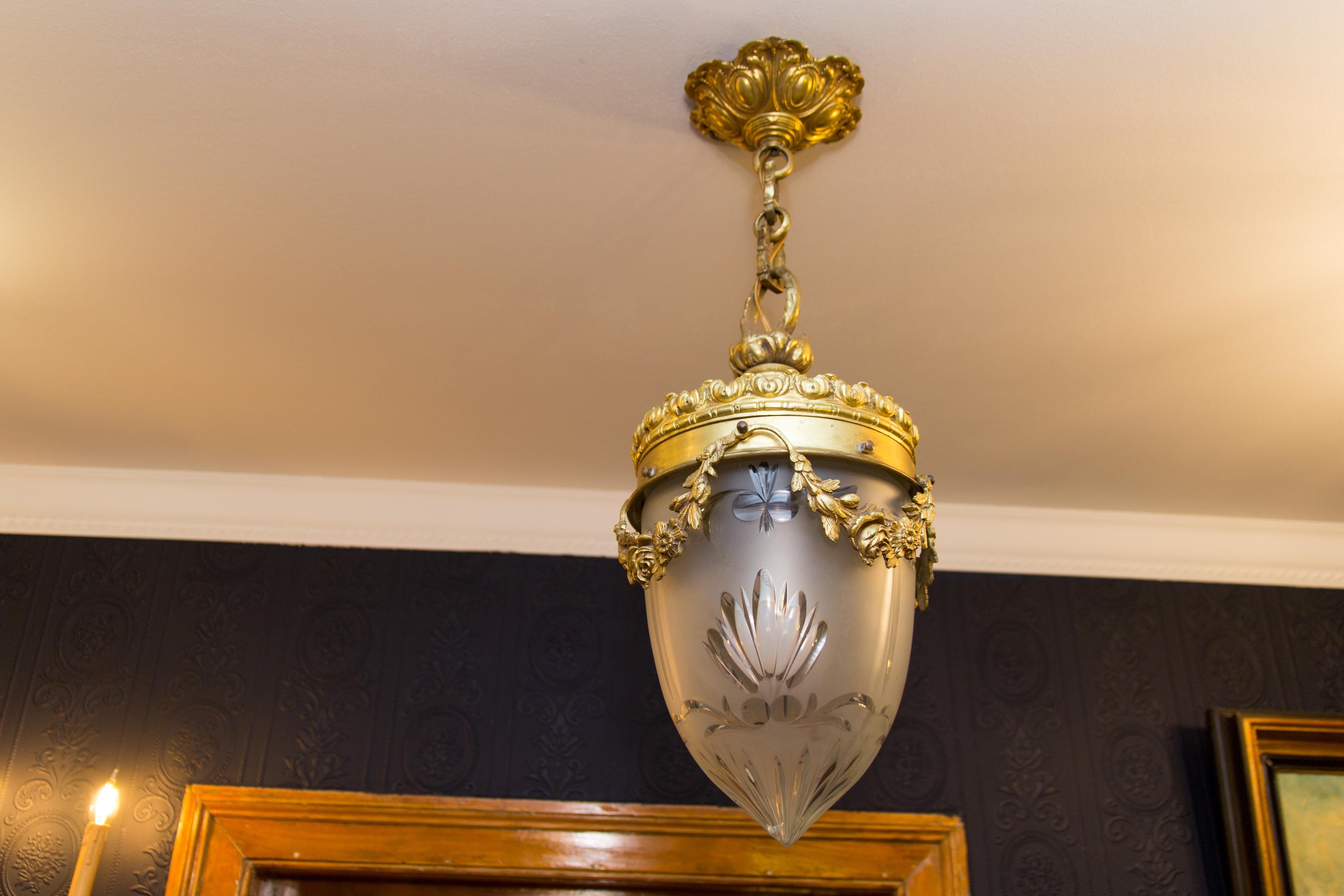Louis XVI Style Bronze and Brass Hall Lamp Lantern 10