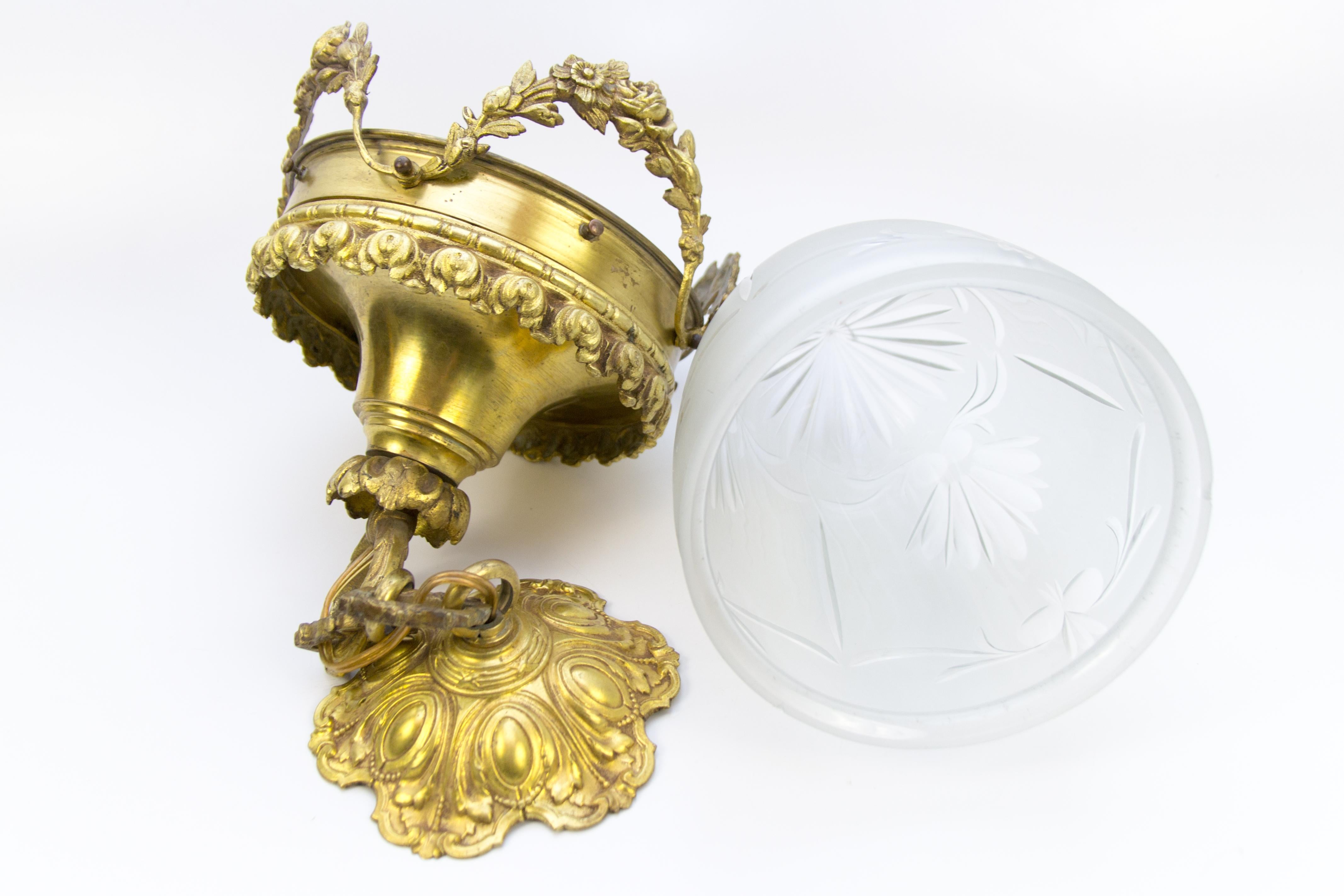 Louis XVI Style Bronze and Brass Hall Lamp Lantern 12