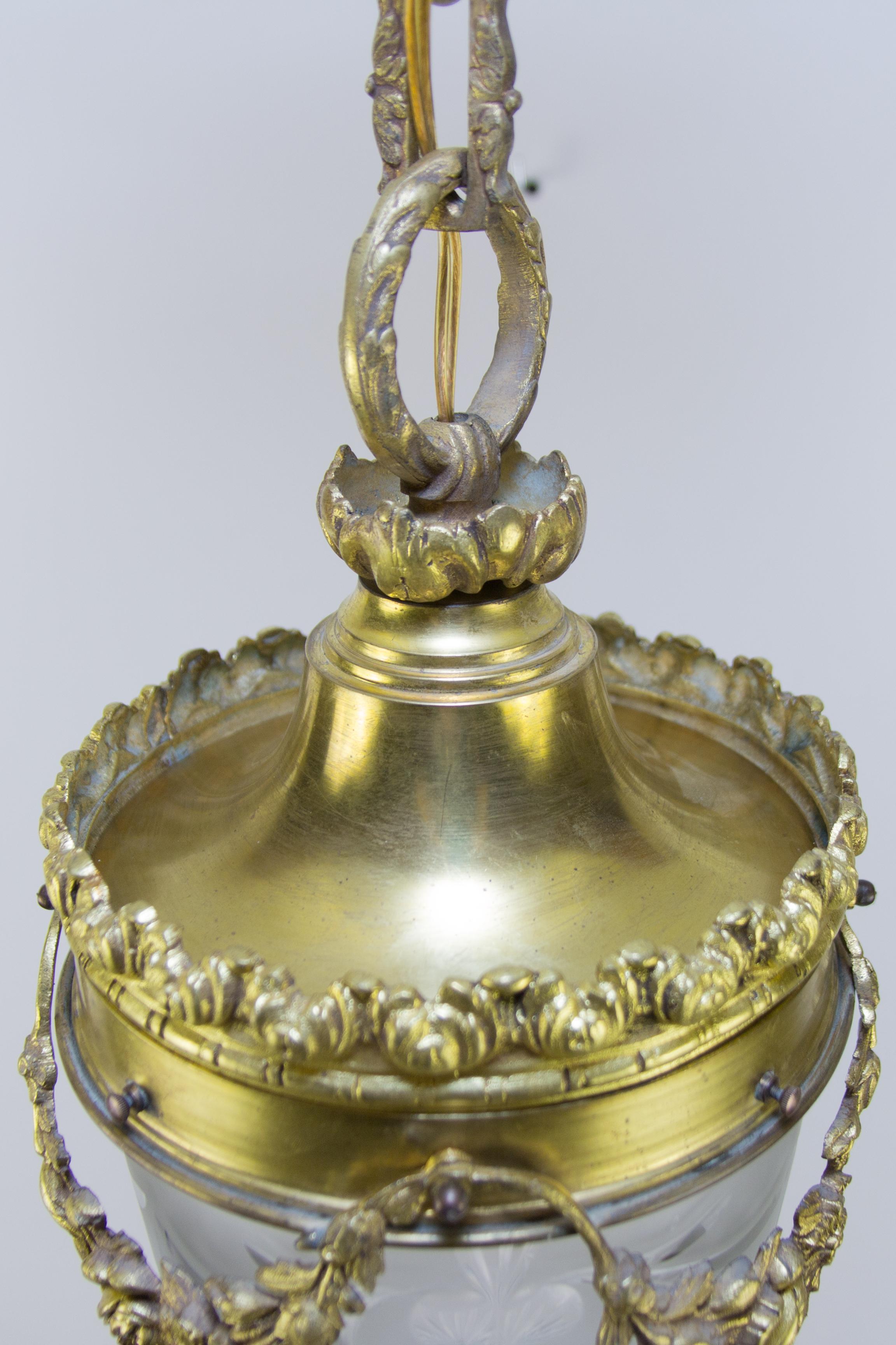 French Louis XVI Style Bronze and Brass Hall Lamp Lantern