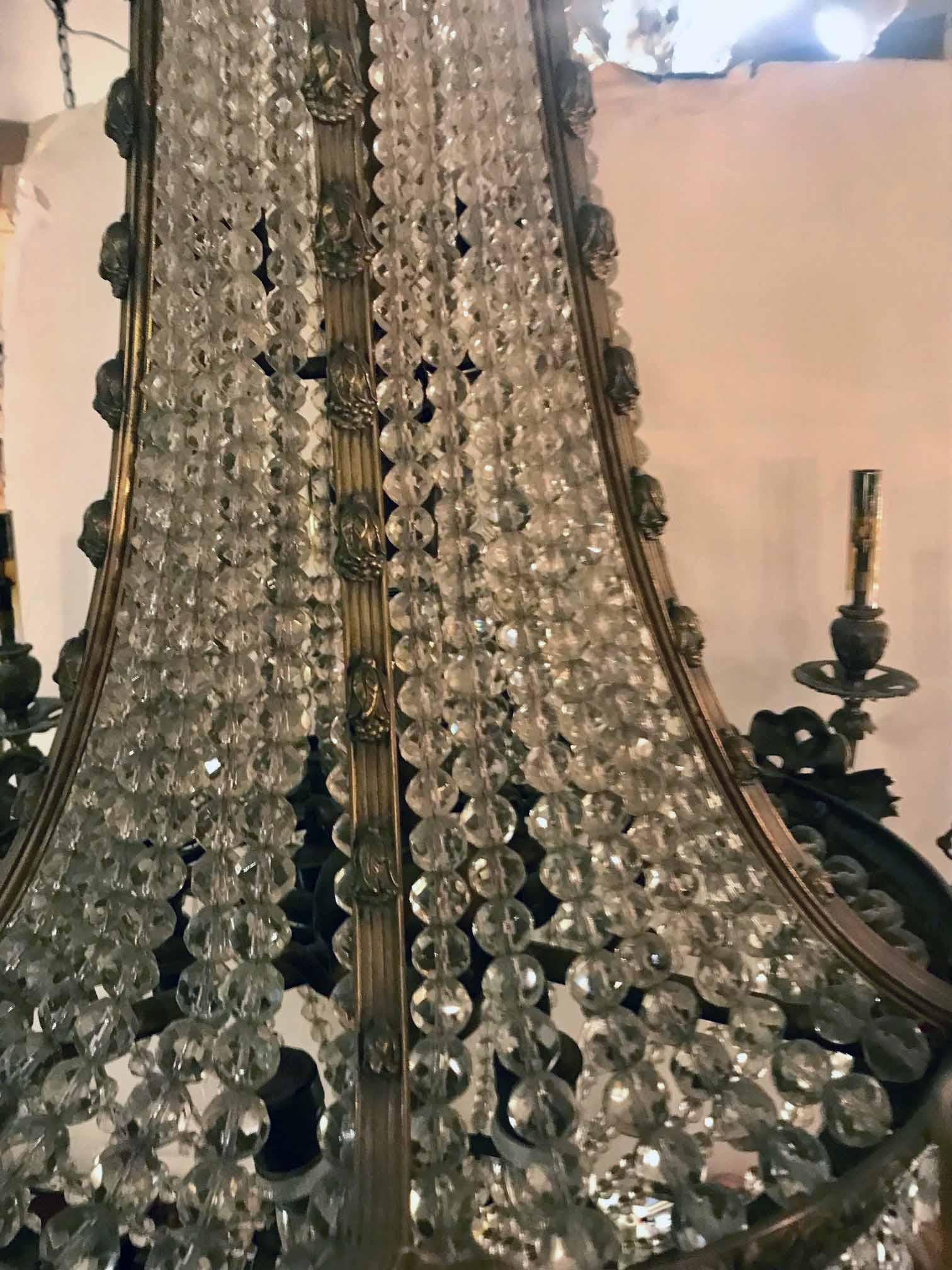 19th Century Louis XVI Style Bronze and Crystal Chandelier ,   For Sale
