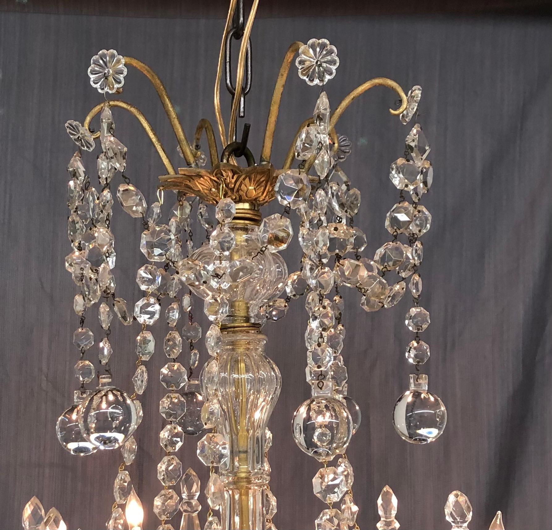 French Louis XVI Style Bronze and Crystal Twelve-Arm Chandelier