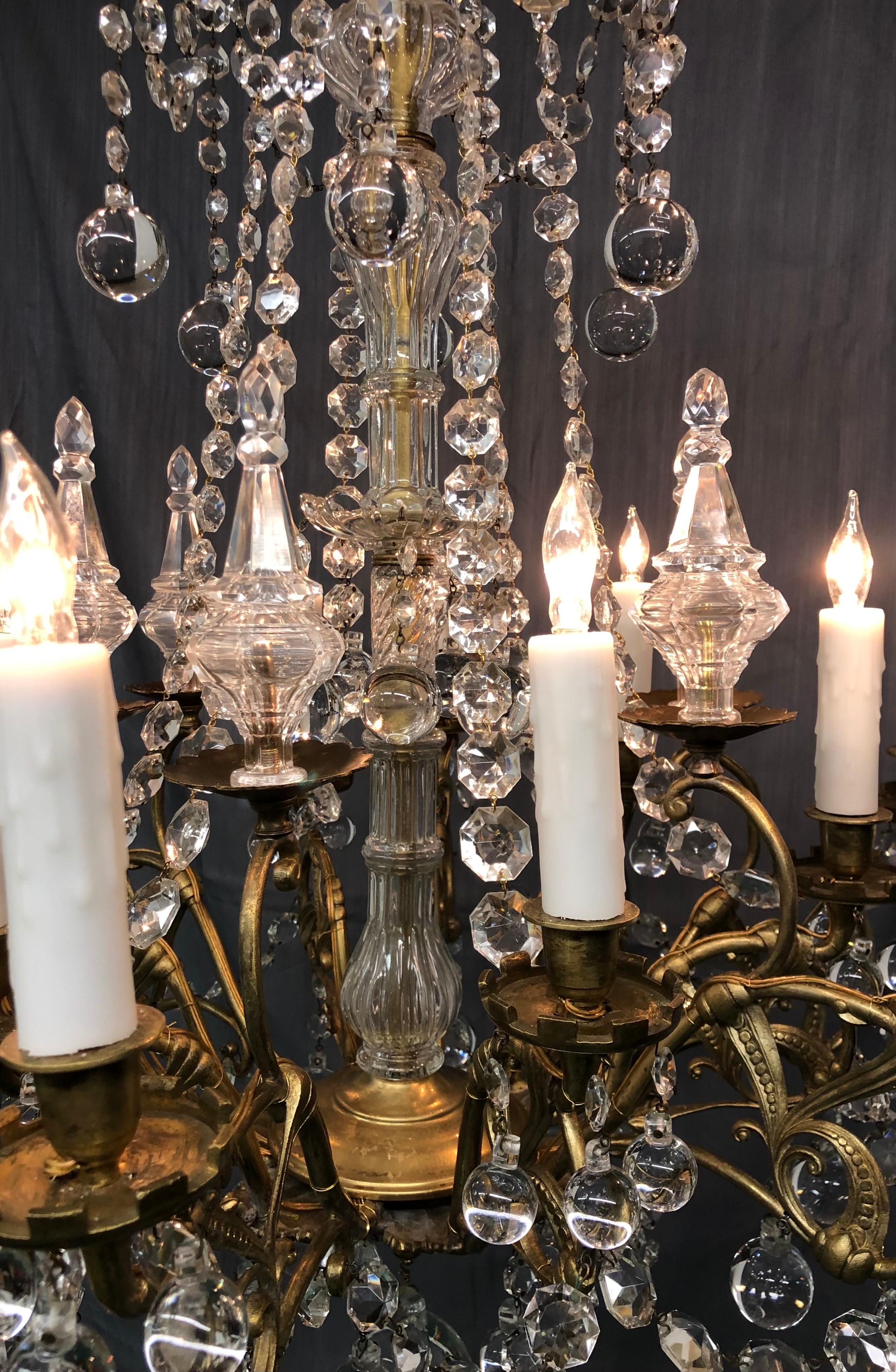 Louis XVI Style Bronze and Crystal Twelve-Arm Chandelier In Good Condition In Charleston, SC