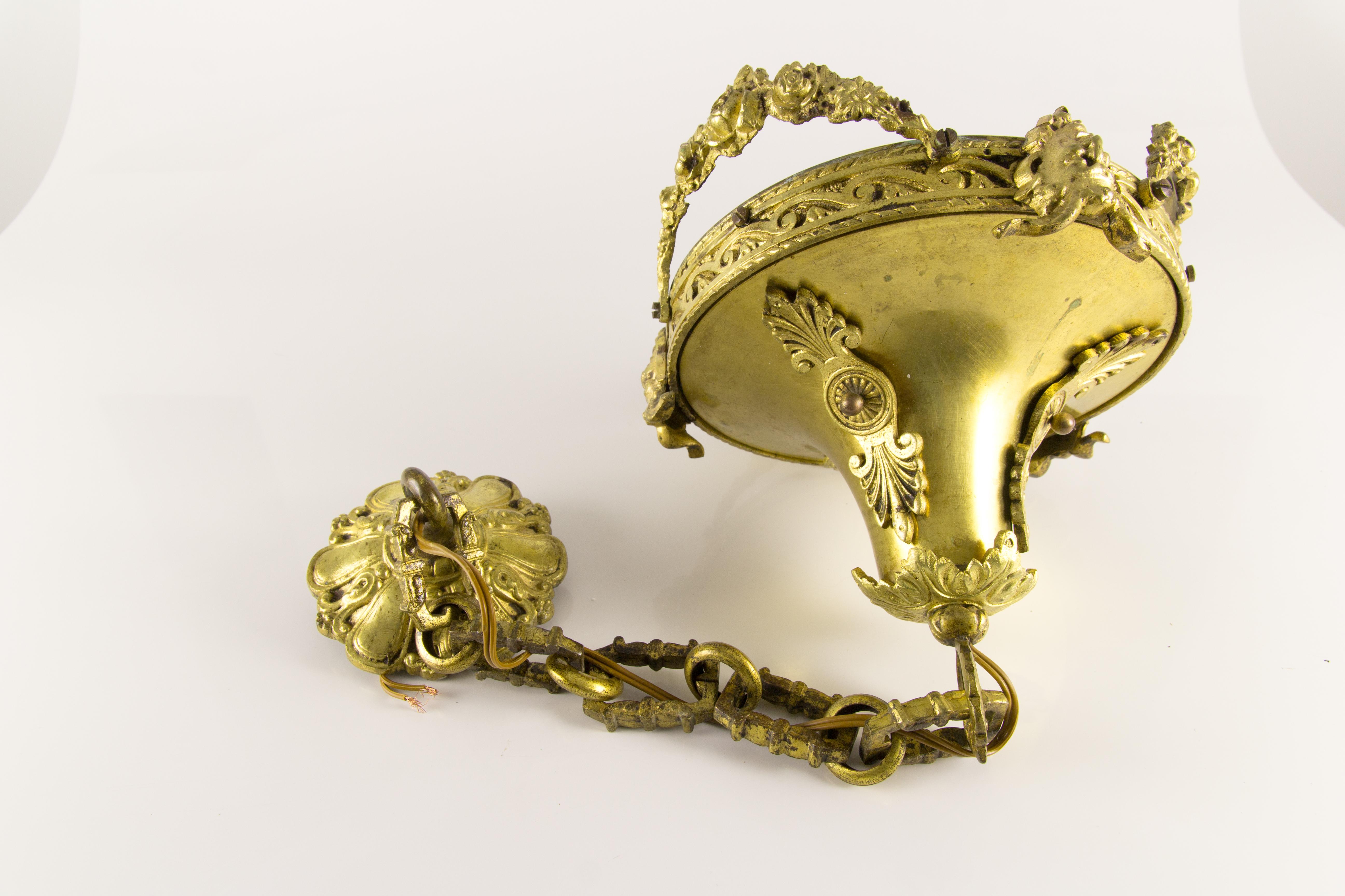French Louis XVI Style Bronze and Cut-Glass Hall Lamp Lantern Pendant 12