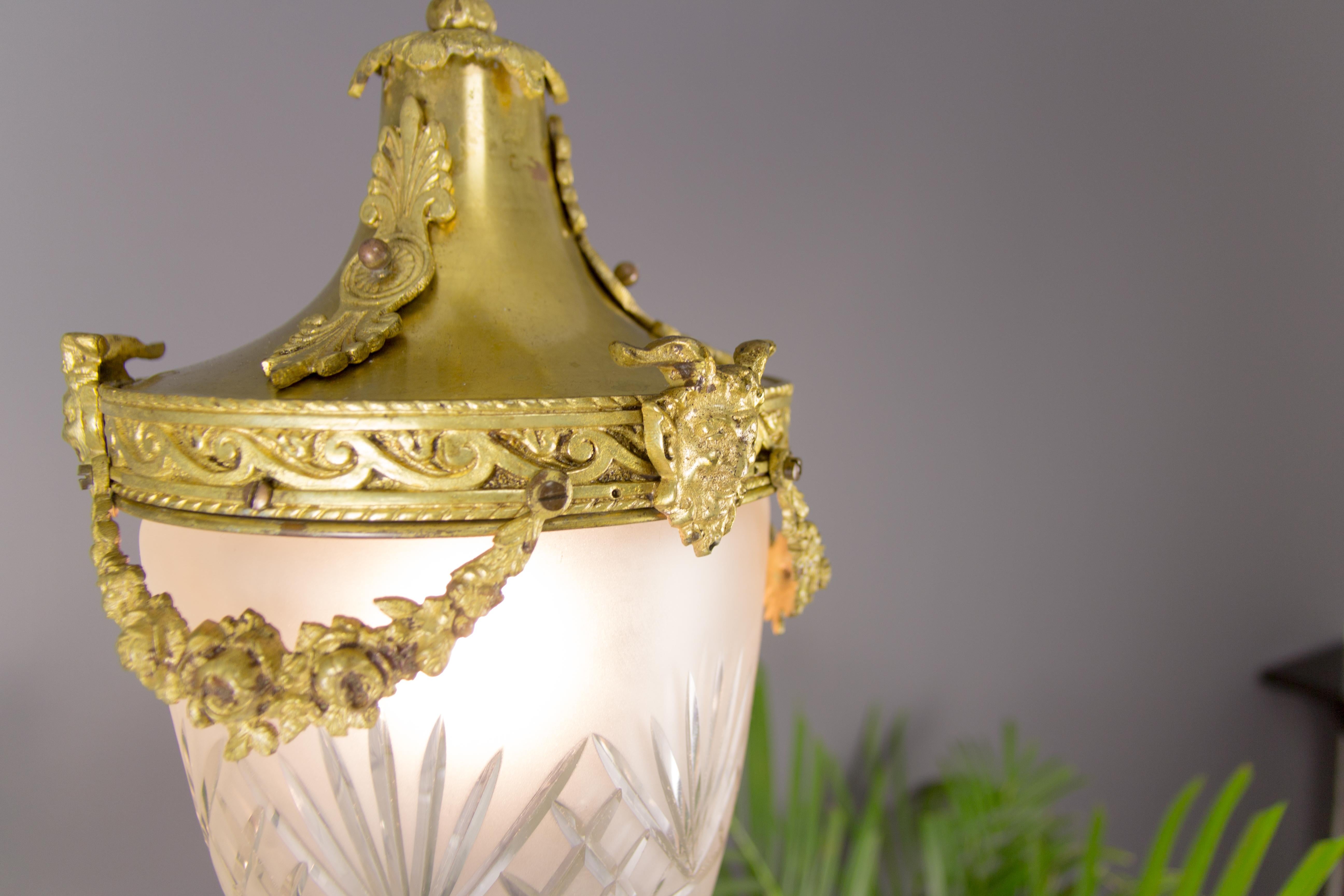 Early 20th Century French Louis XVI Style Bronze and Cut-Glass Hall Lamp Lantern Pendant