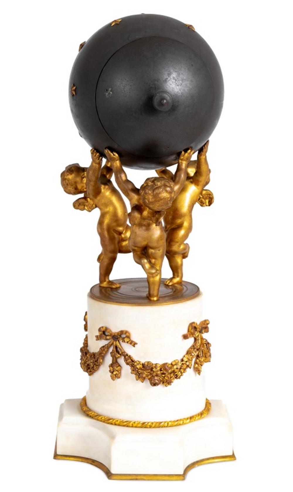 Neoclassical Louis XVI Style Bronze and Marble Garniture Set with Clock & Candelabras For Sale