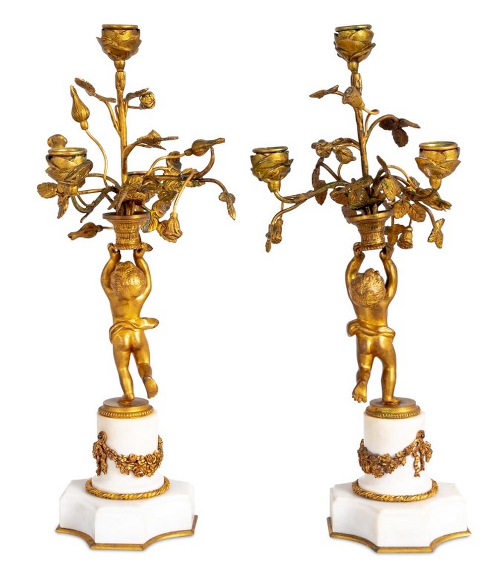 Louis XVI Style Bronze and Marble Garniture Set with Clock & Candelabras In Good Condition For Sale In Astoria, NY