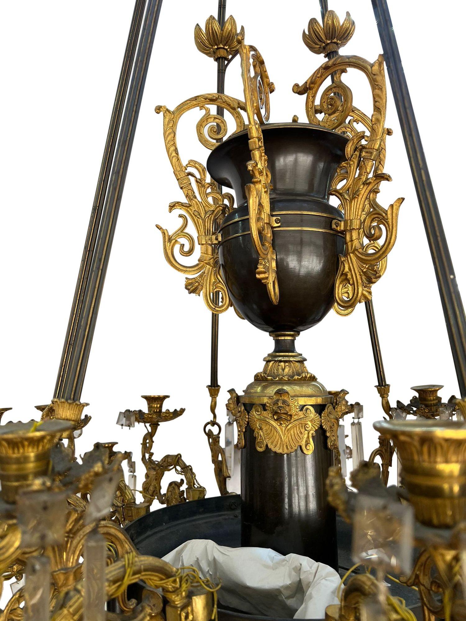 French Louis XVI style bronze and ormolu chandelier, circa 1860 For Sale