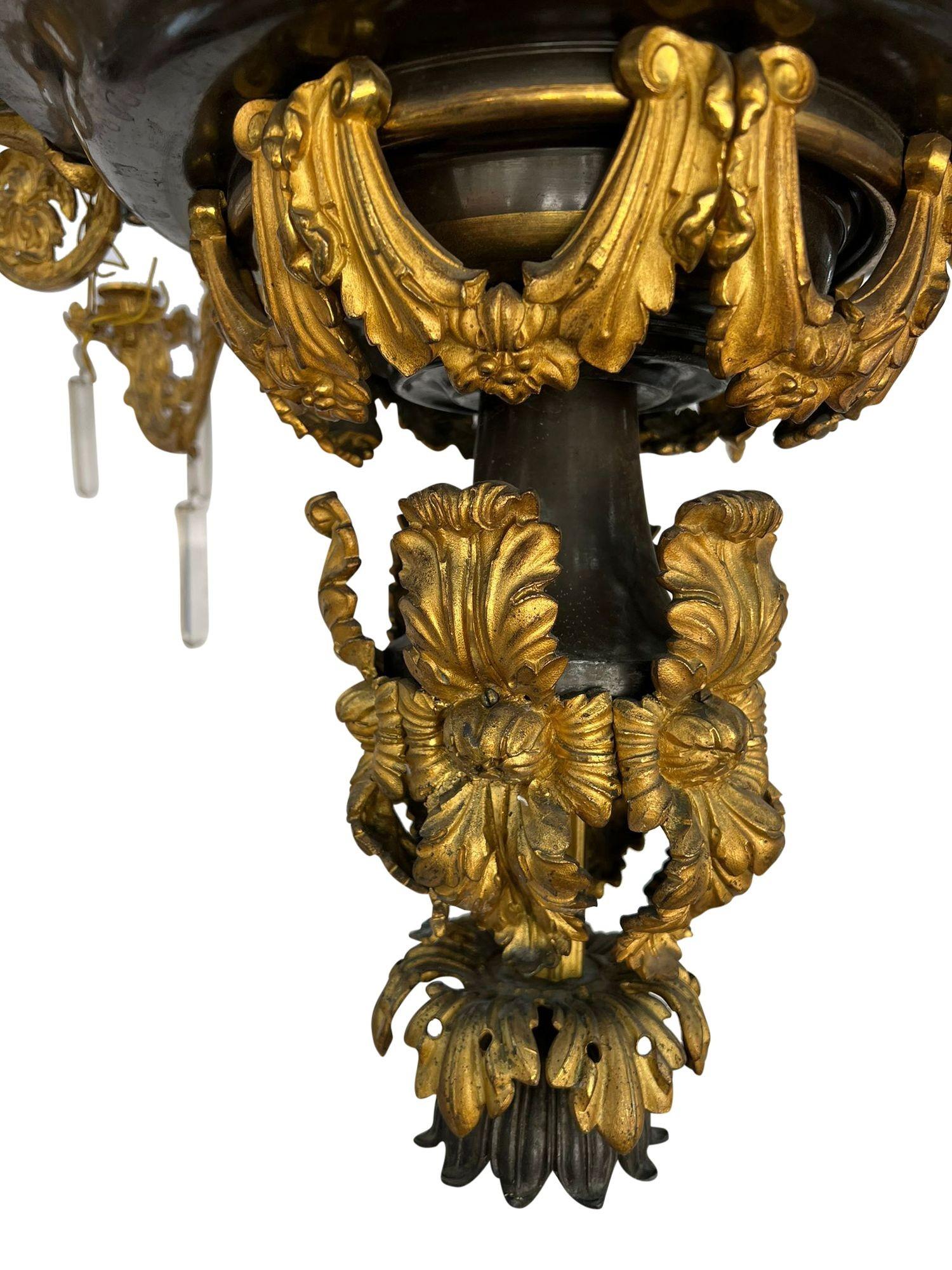 Louis XVI style bronze and ormolu chandelier, circa 1860 In Good Condition For Sale In Brighton, Sussex