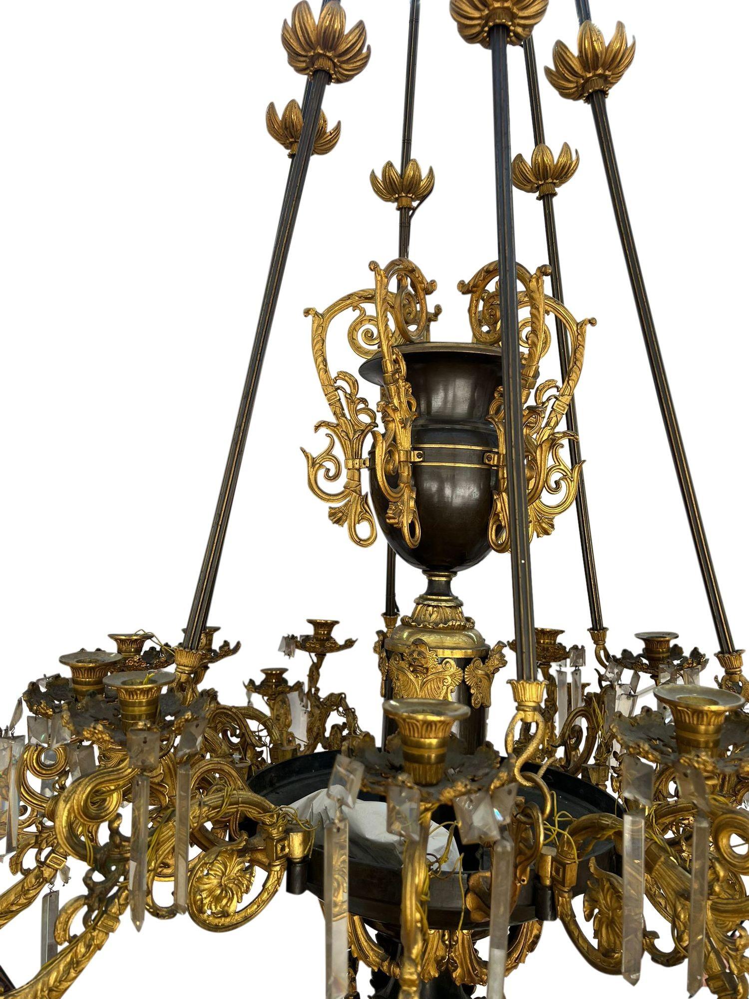 Bronze Louis XVI style bronze and ormolu chandelier, circa 1860 For Sale