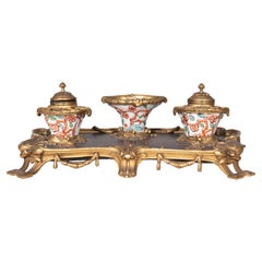 Louis XVI Style Bronze And Porcelain Inkstand