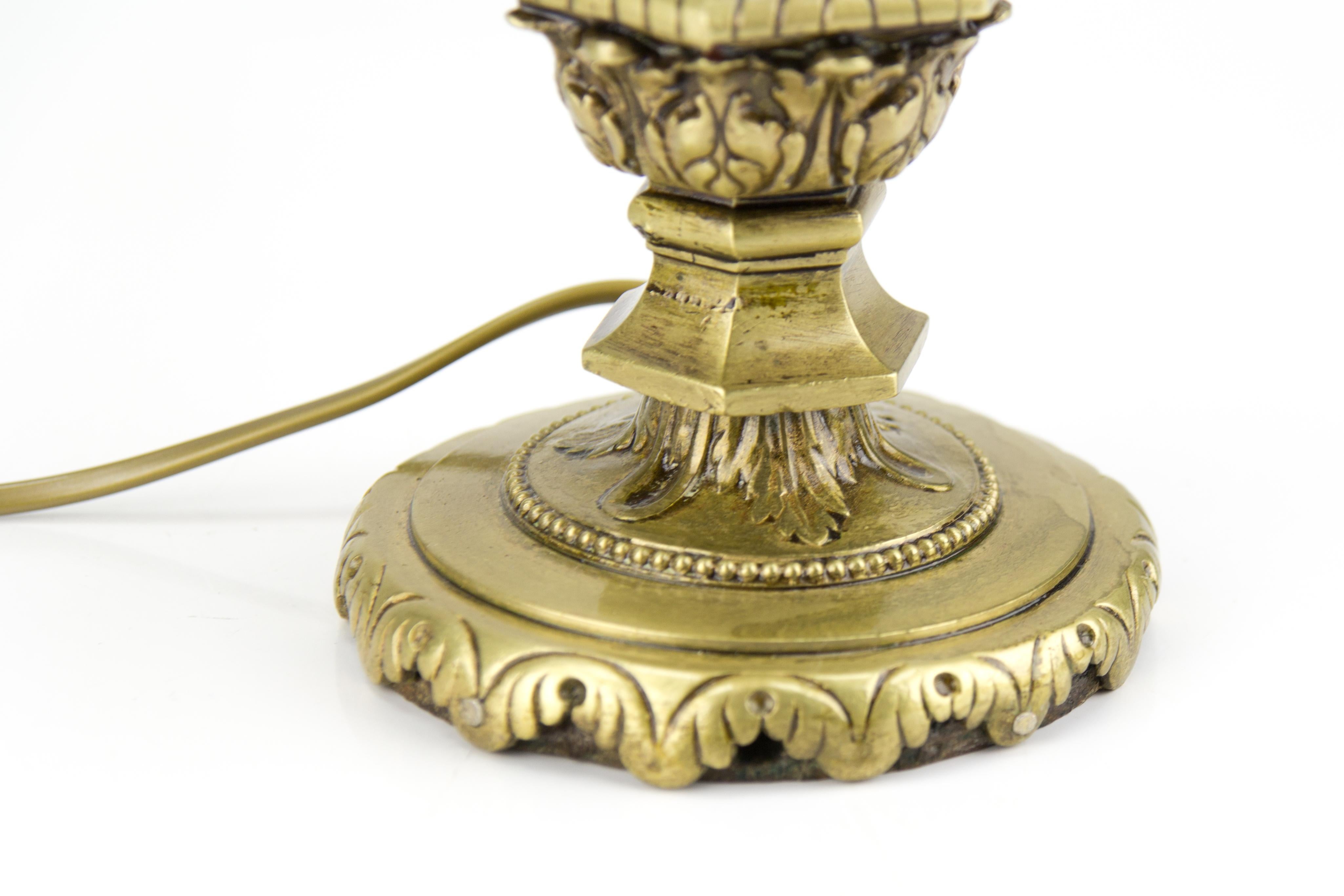 Louis XVI Style Bronze and White Frosted Glass Flame Shade Table Lamp, 1930s 14