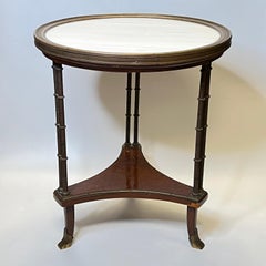 Louis XVI Style Bronze and White Marble Gueridon Table with Bamboo Legs