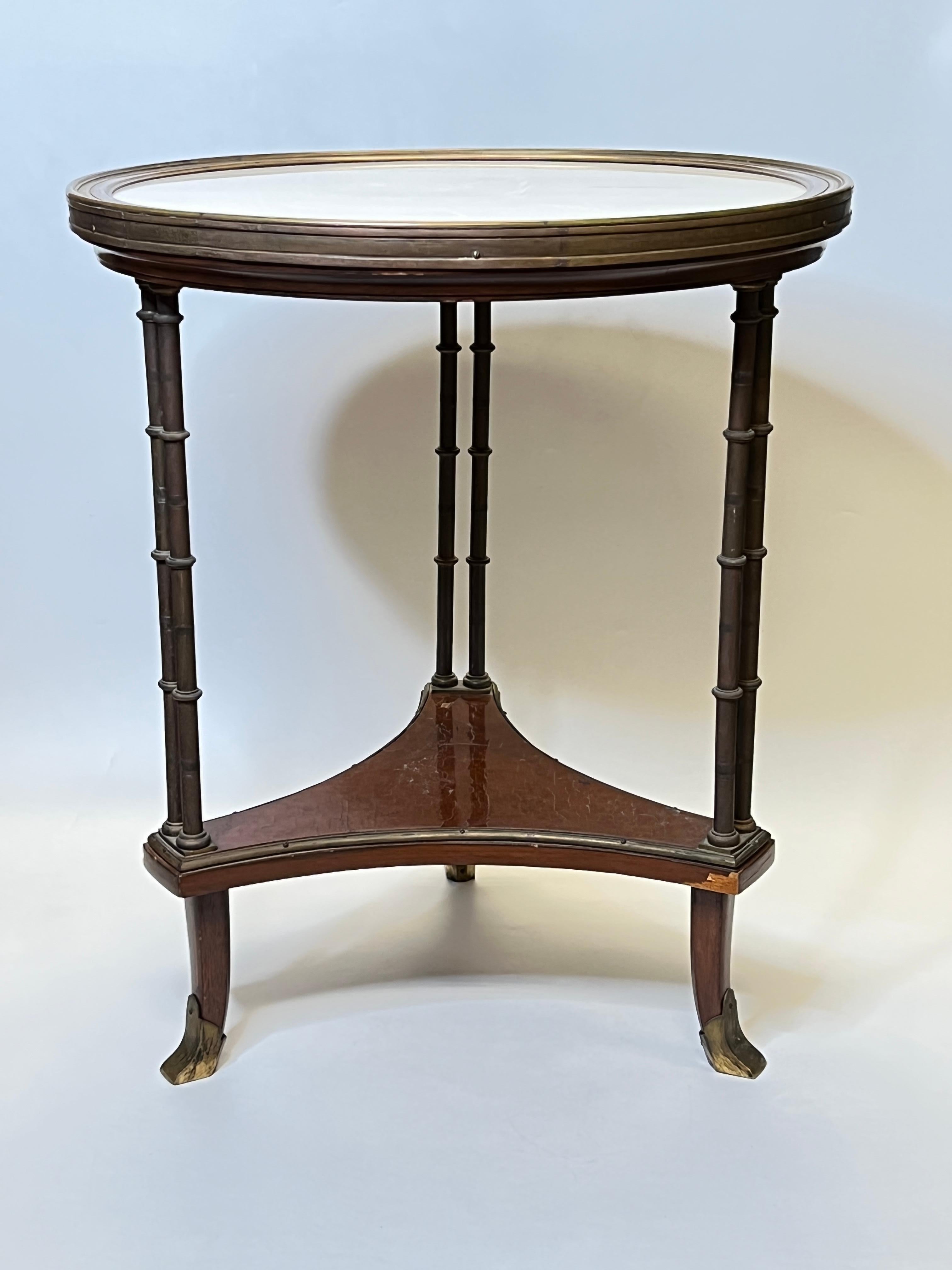 Louis XVI Style Bronze and White Marble Gueridon Table with Bamboo Legs In Good Condition For Sale In New York, NY