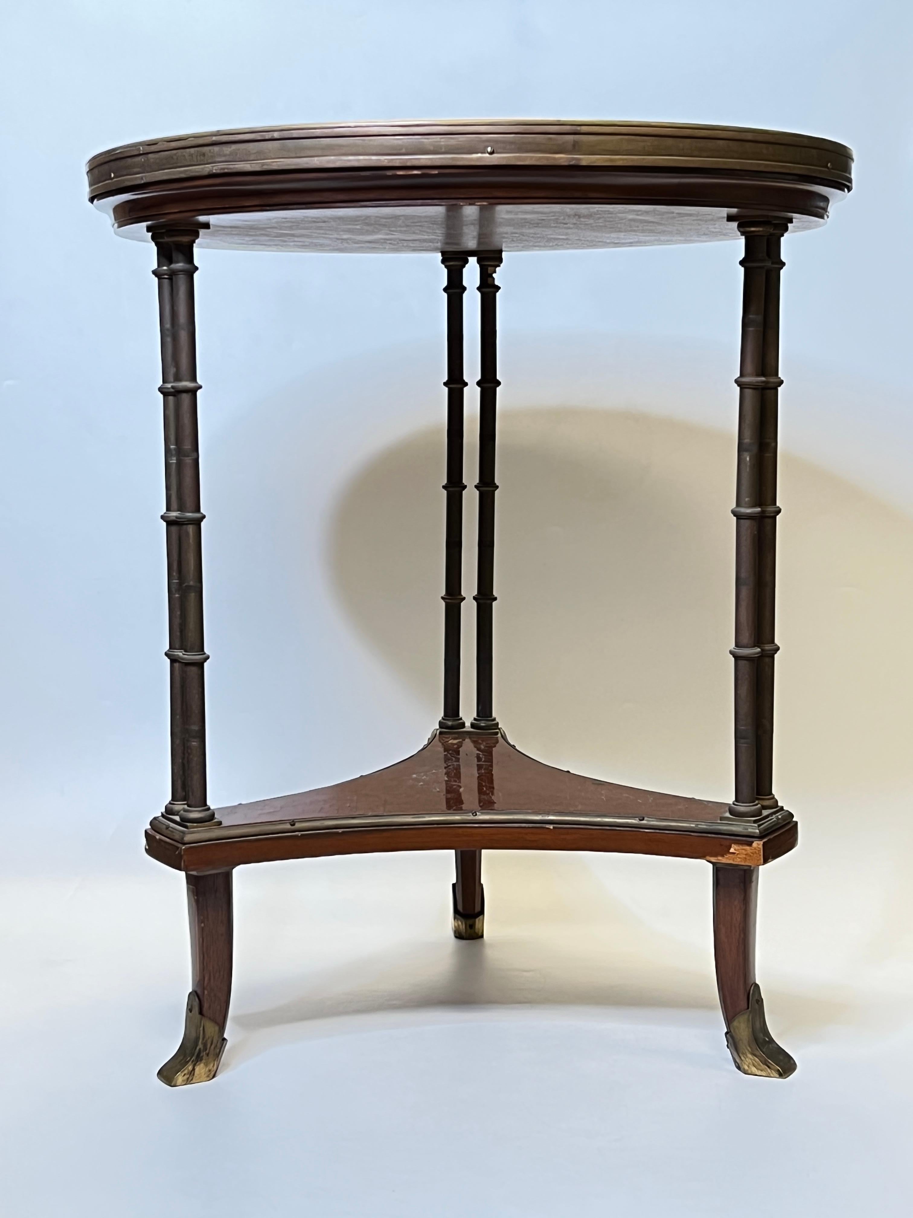 Early 20th Century Louis XVI Style Bronze and White Marble Gueridon Table with Bamboo Legs For Sale